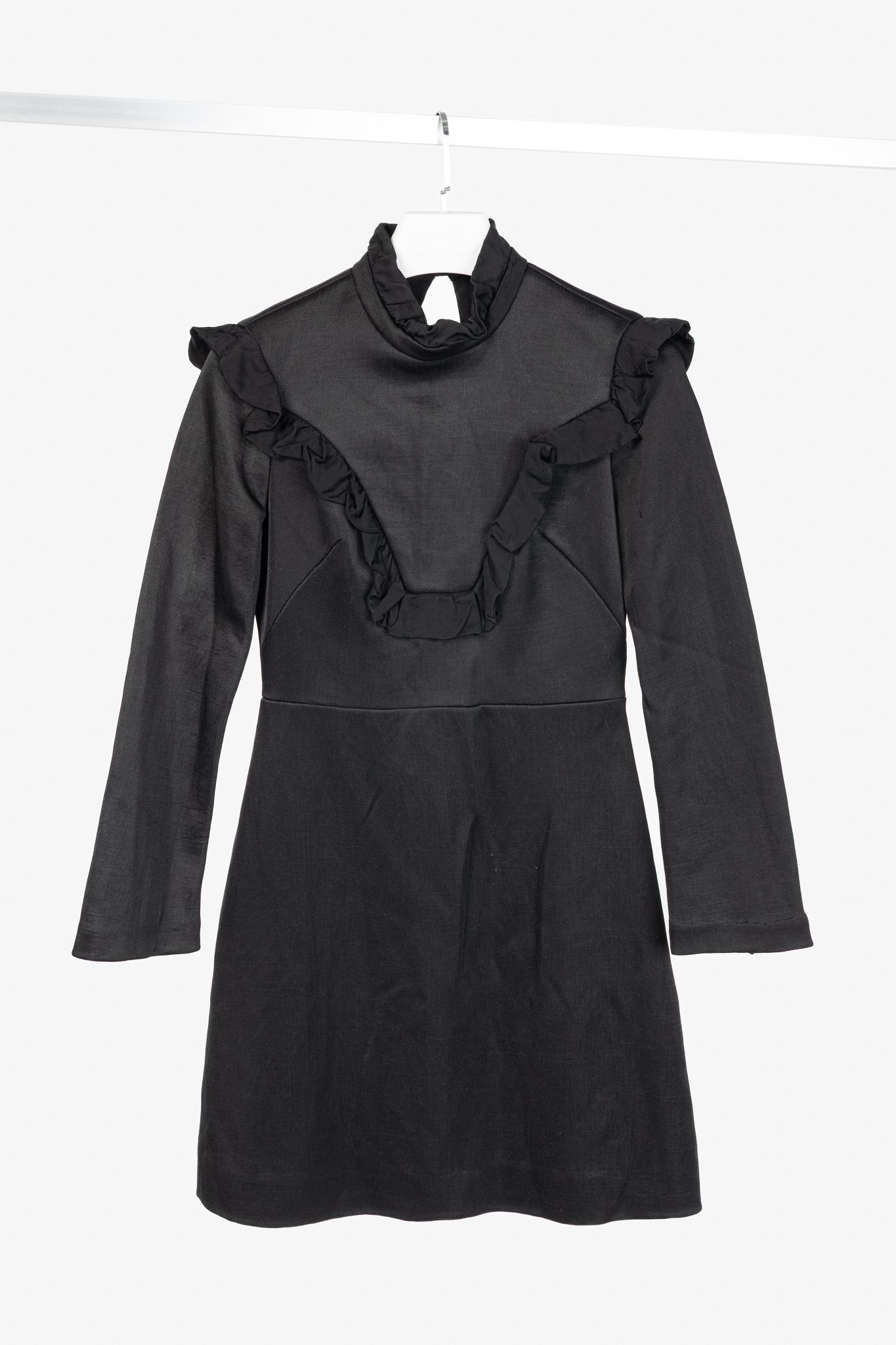 Sandro Sandro AW/17 Black Frilled-Trims Woven Mini Dress Size M / US 6-8 / IT 42-44 - 1 Thumbnail
