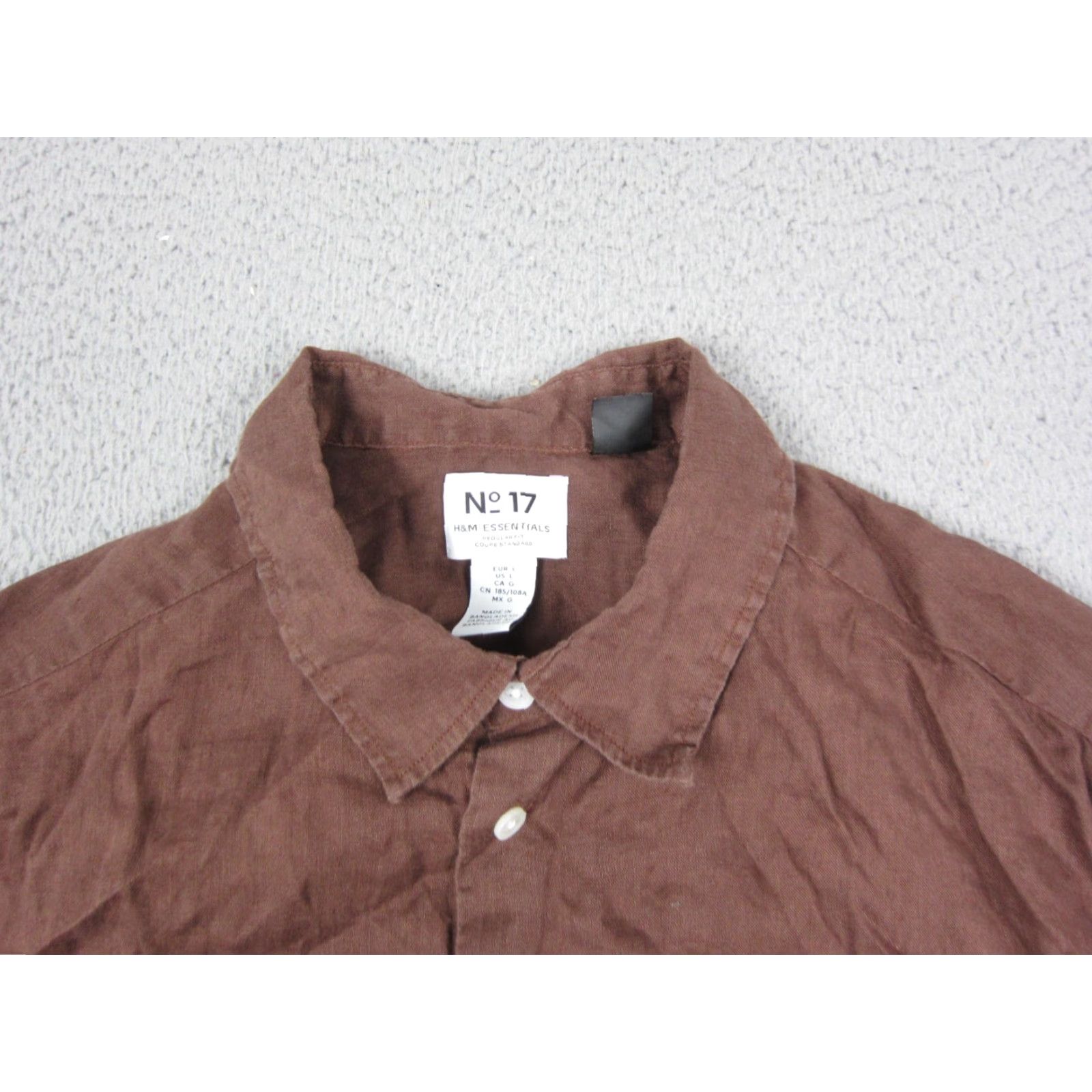 H&M H&M Shirt Adult Large Brown Linen Button-Up Mens Casual 90s Preppy Regular Fit Shut Up Size US L / EU 52-54 / 3 - 2 Thumbnail