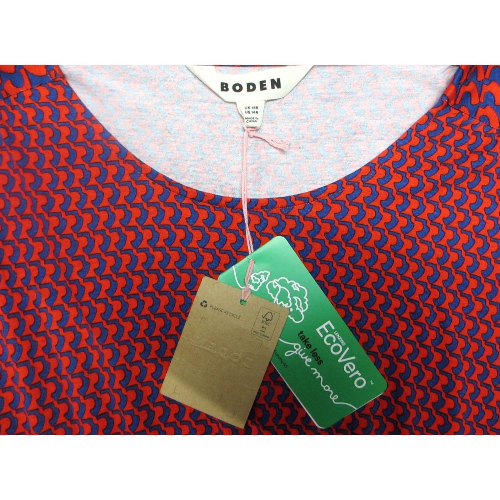 Boden Boden Dress Womens 14R Red Blue Arc Geometric Midi Thea Sleeveless Cocktail Party Dress Size XL / US 12-14 / IT 48-50 - 6 Thumbnail