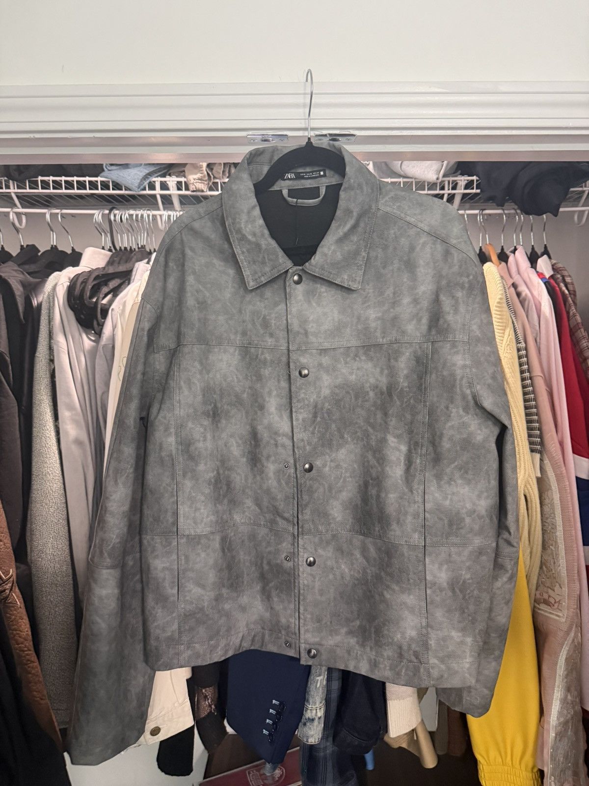Zara Grey Leather Jacket Size US XL / EU 56 / 4 - 1 Thumbnail