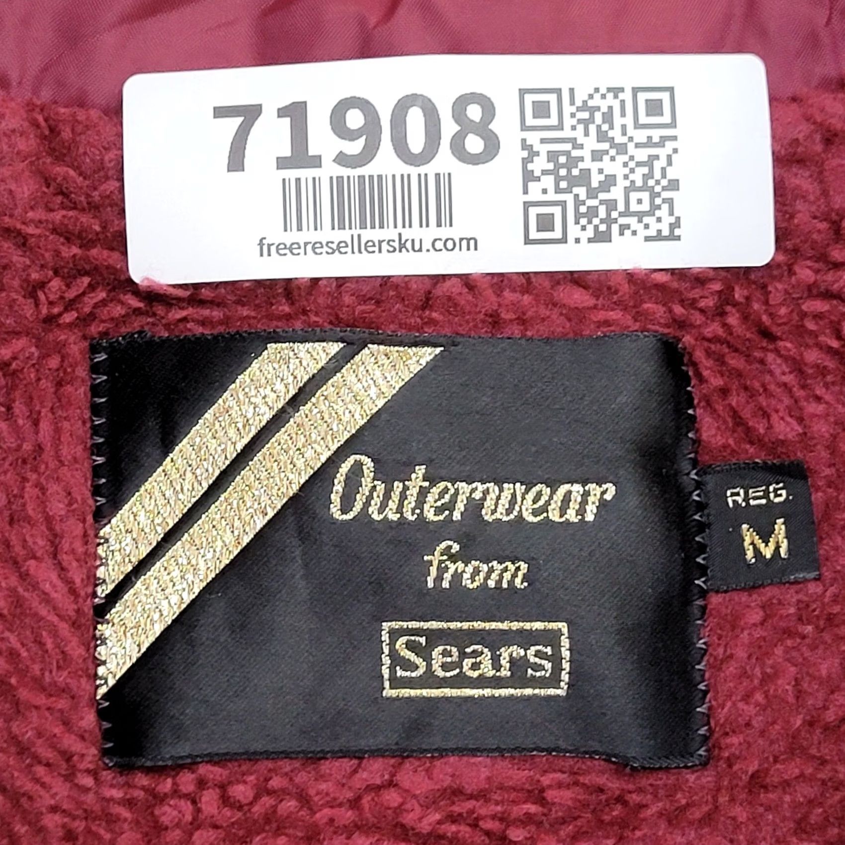 Sears VINTAGE MOD Jacket Medium 22x27 Sherpa-Lined Jacket Red Mens 70s Retro 70s Style Classic Coat Short Length Snap Closure All Seasons Fitted Cuff Baggy Size US M / EU 48-50 / 2 - 6 Thumbnail