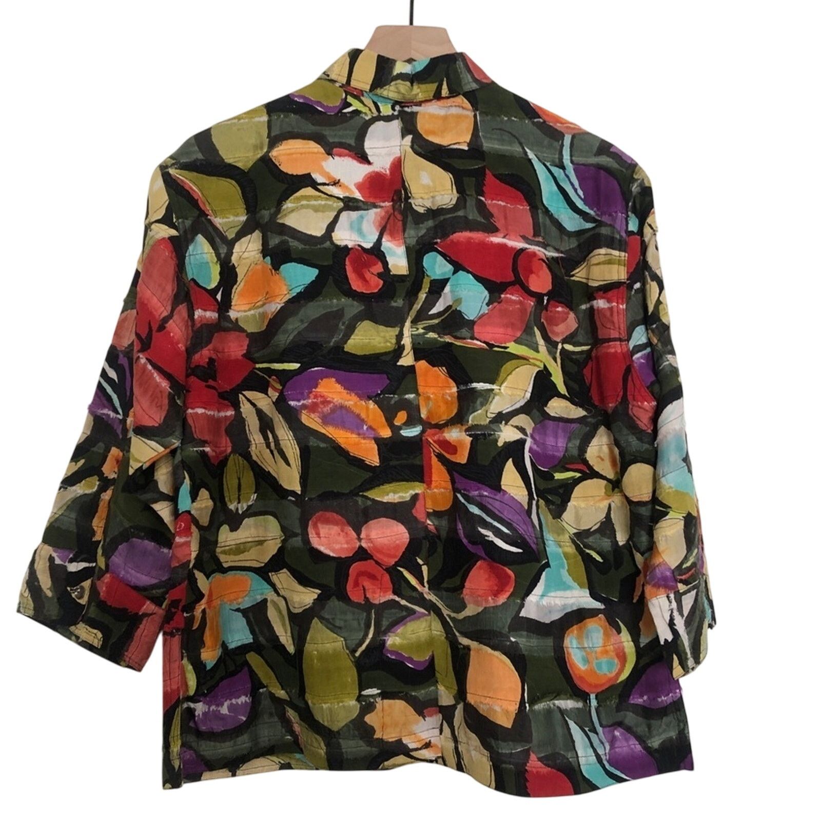Chicos Chico's Linen Multicolor Tropical Floral Button Shirt Blouse Size M / US 6-8 / IT 42-44 - 2 Thumbnail