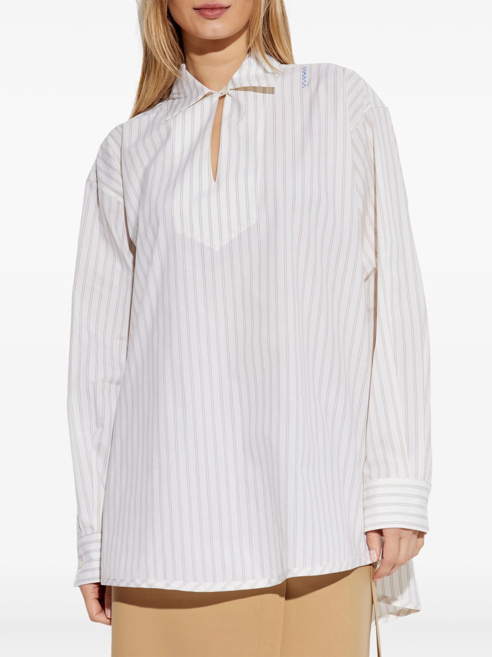 Marni o1s22i1n0525 Striped Cotton Top in Beige Size S / US 4 / IT 40 - 3 Thumbnail