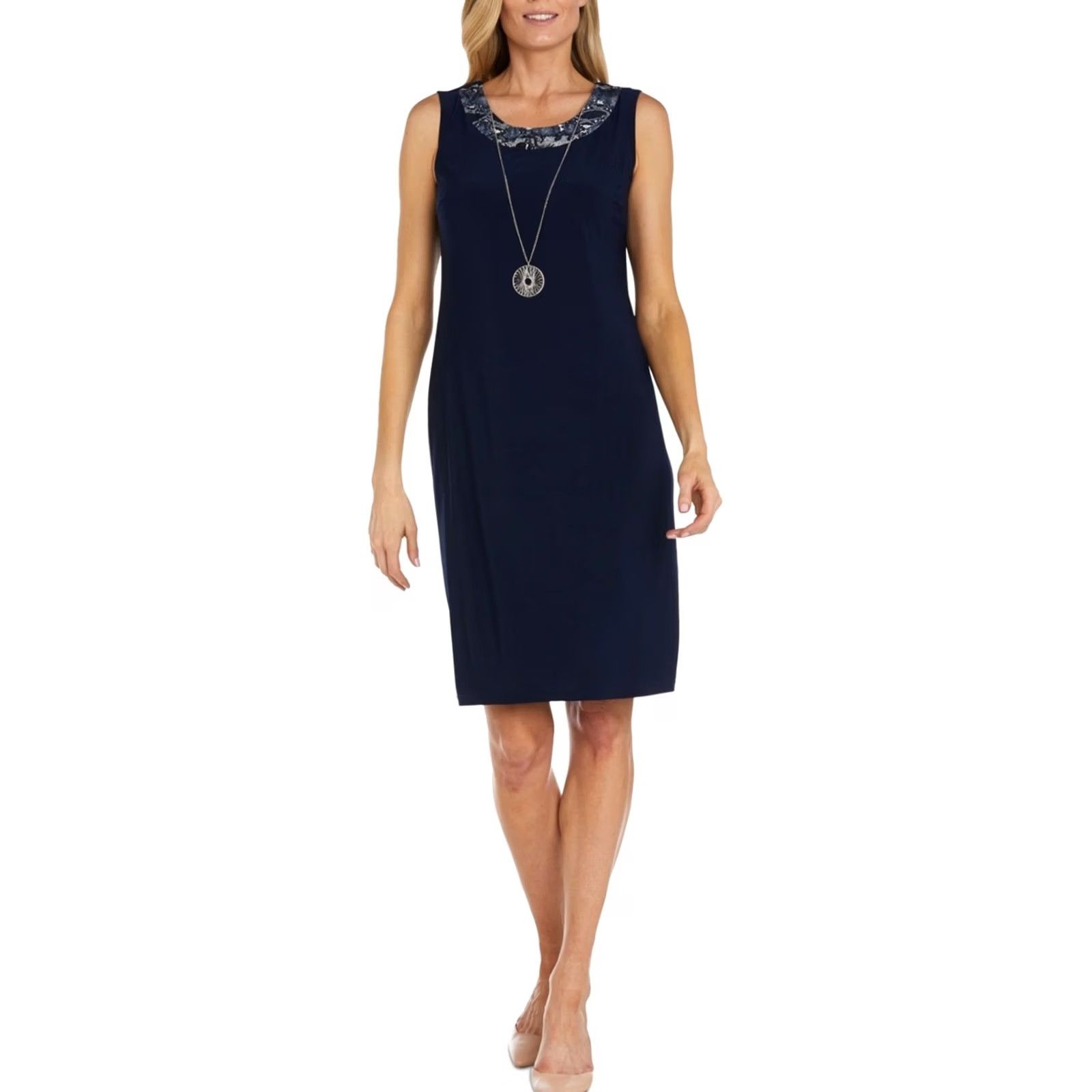 Vintage R & M Richards Womens navy Petite 14P 2 Piece Jacket Sheath Dress Size XL / US 12-14 / IT 48-50 - 3 Thumbnail