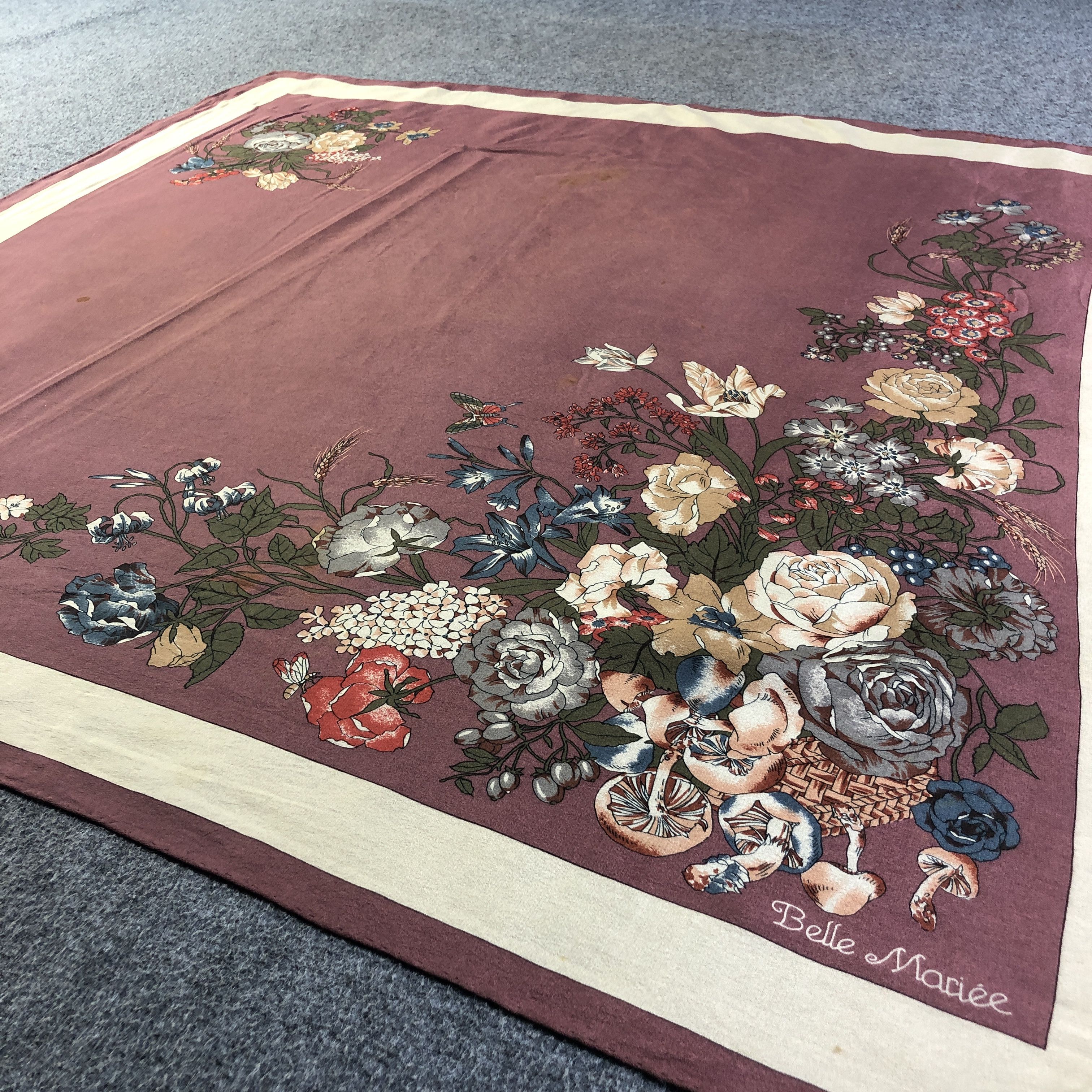 Vintage Belle Mariee Floral Hand Rolled Silk Scarf M968 Size ONE SIZE - 3 Thumbnail