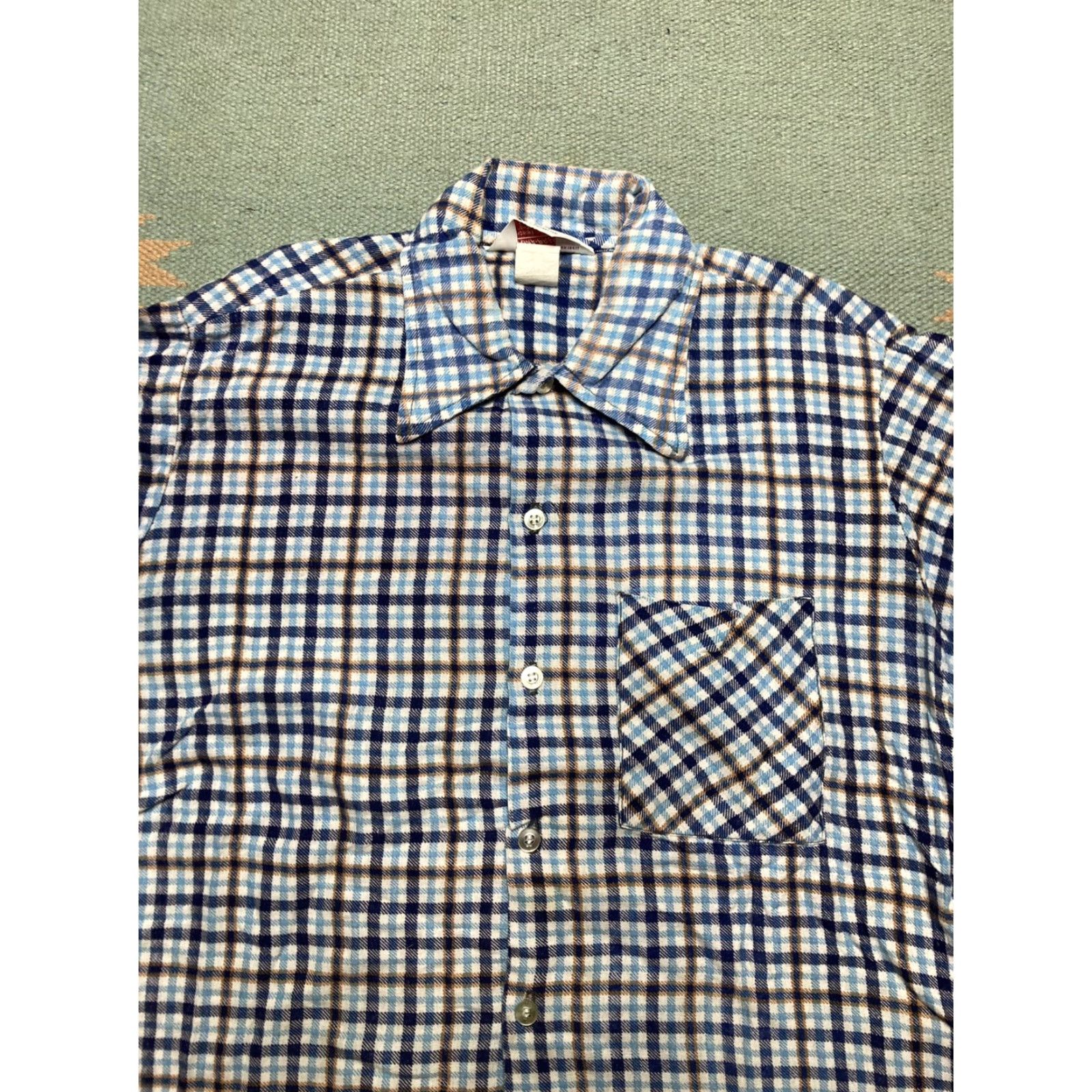 Vintage VINTAGE 70s 80s flannel shirt perma pressed cotton plaid checkered medium Blue Mens Long Sleeve Button-Up M Size US M / EU 48-50 / 2 - 2 Thumbnail