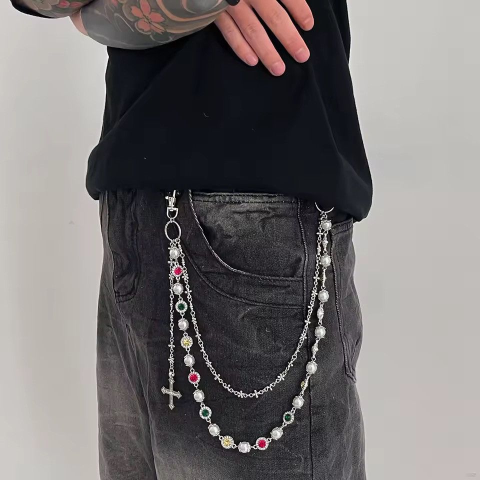 Jewelry Waist Cross Pearl Keychain Belt Chain Trousers Size ONE SIZE - 2 Thumbnail