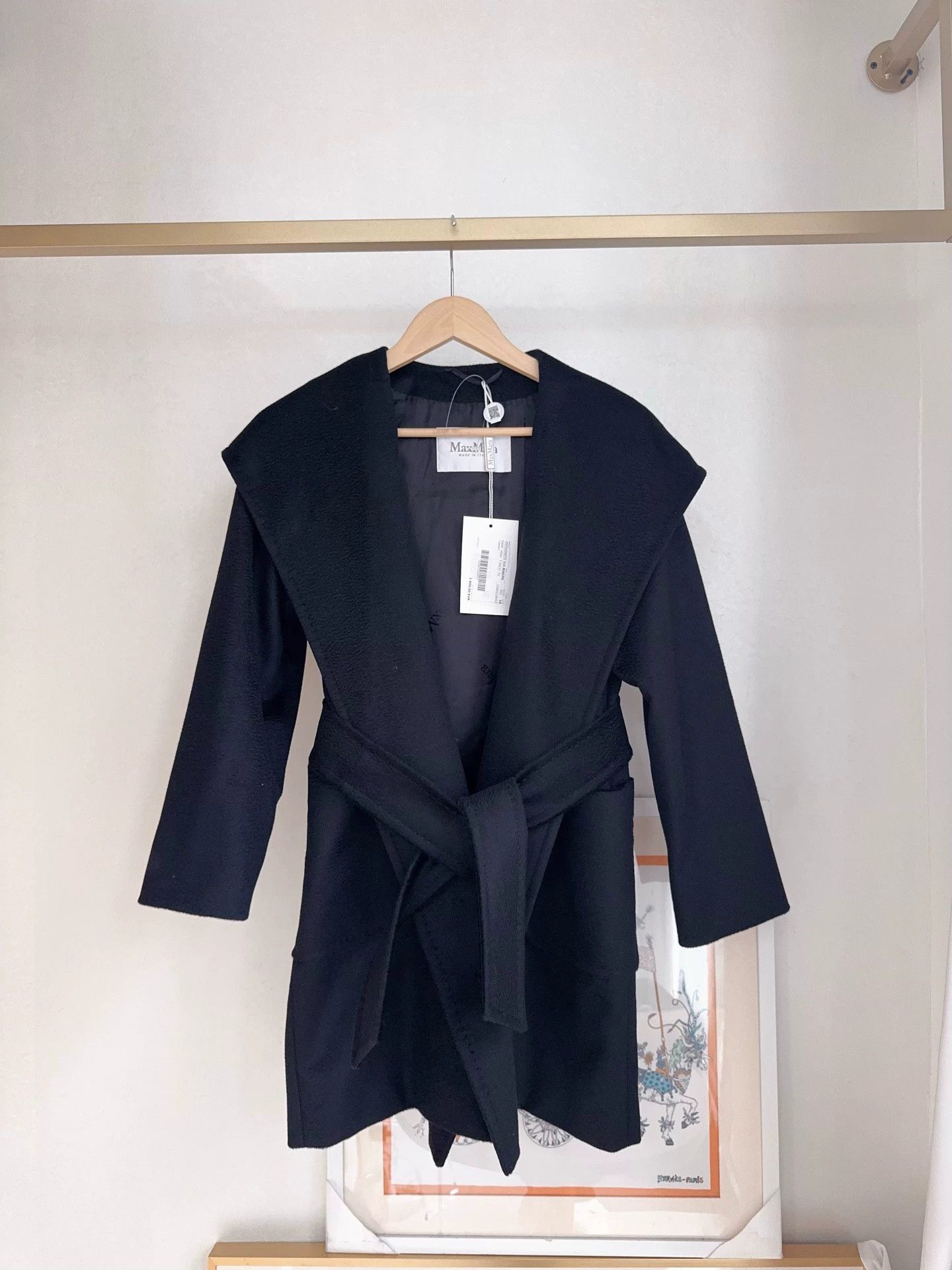 Max Mara MaxMara Rialto NWT Hooded Collar Tie Black Coat 32 Size XXS / US 00 / IT 34 - 1 Thumbnail