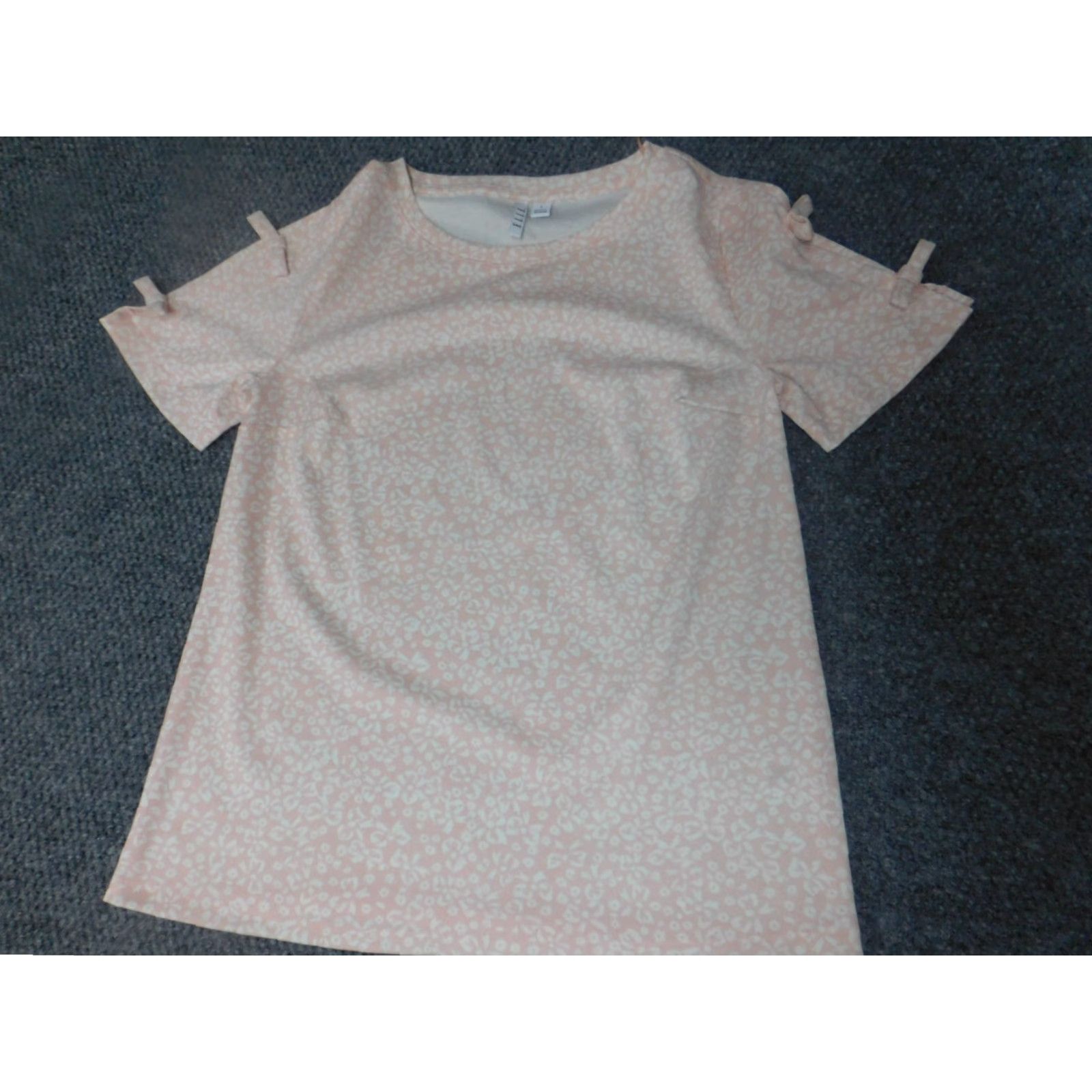 Vintage ELLE Womens Blouse S Pink Floral Raglan Short Sleeve Knit Polyester Crew Neck Pullover Stretch Vintage No Size S / US 4 / IT 40 - 2 Thumbnail