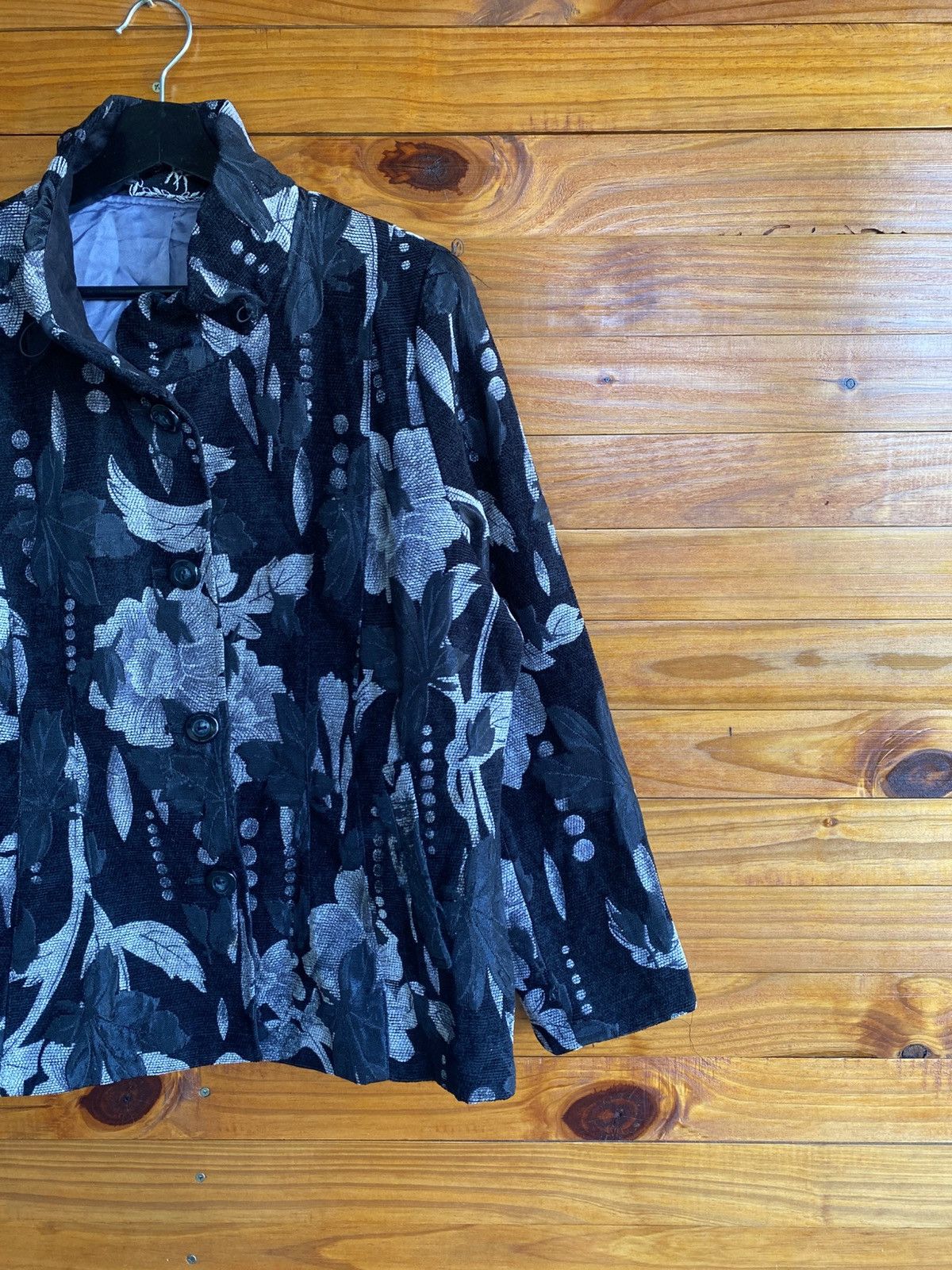 Japanese Brand Yoshiyuki Yama Women’s Black & Silver Floral Jacket Japan Size L / US 10 / IT 46 - 7 Thumbnail