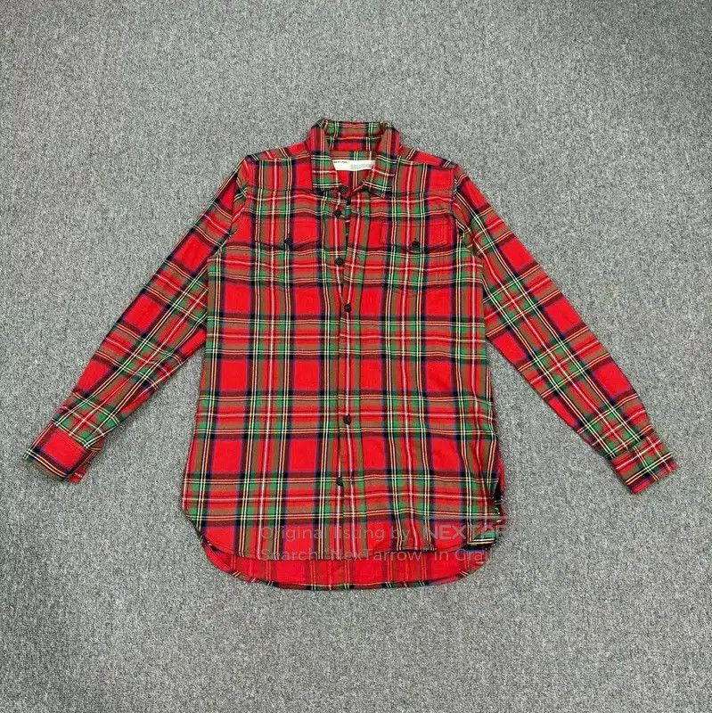 Off-White Red Plaid Cotton Long Sleeve Shirt .