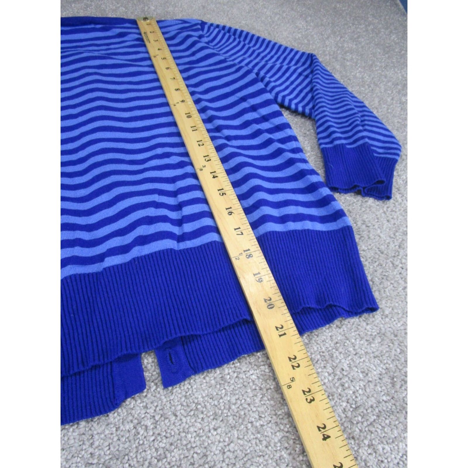 Tory Burch VINTAGE Tory Burch Women's Sweater Cardigan Small Blue Striped Crew Neck Long Sleeve Cotton Blend 90s Girls Size S / US 4 / IT 40 - 5 Thumbnail