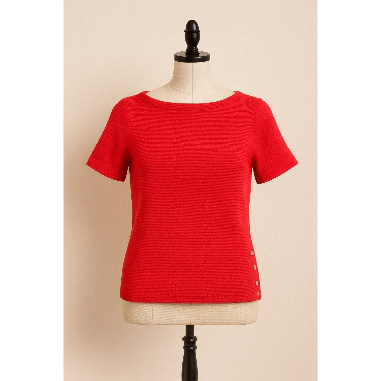 Lauren Ralph Lauren Lauren Ralph Lauren Red Ribbed Top XS – Button Detail Size XS / US 0-2 / IT 36-38 - 1 Thumbnail