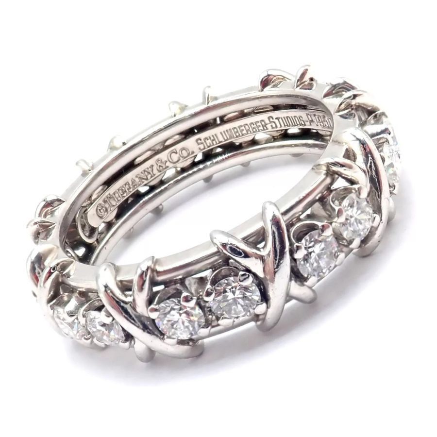 Tiffany & Co. Jean Schlumberger Platinum 16 Stone Diamond Band Ring Size ONE SIZE - 6 Thumbnail
