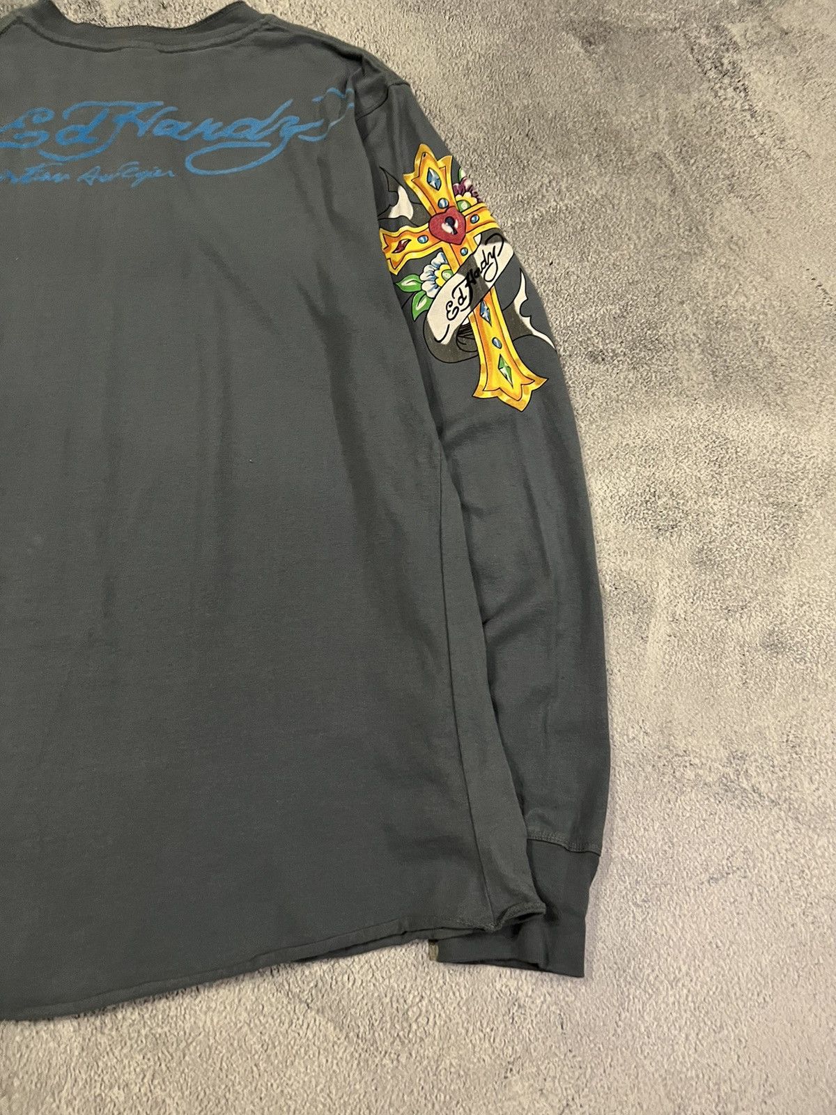 Vintage Y2k Ed Hardy Skull Cross Tattoo Rare Long Sleeve 00s