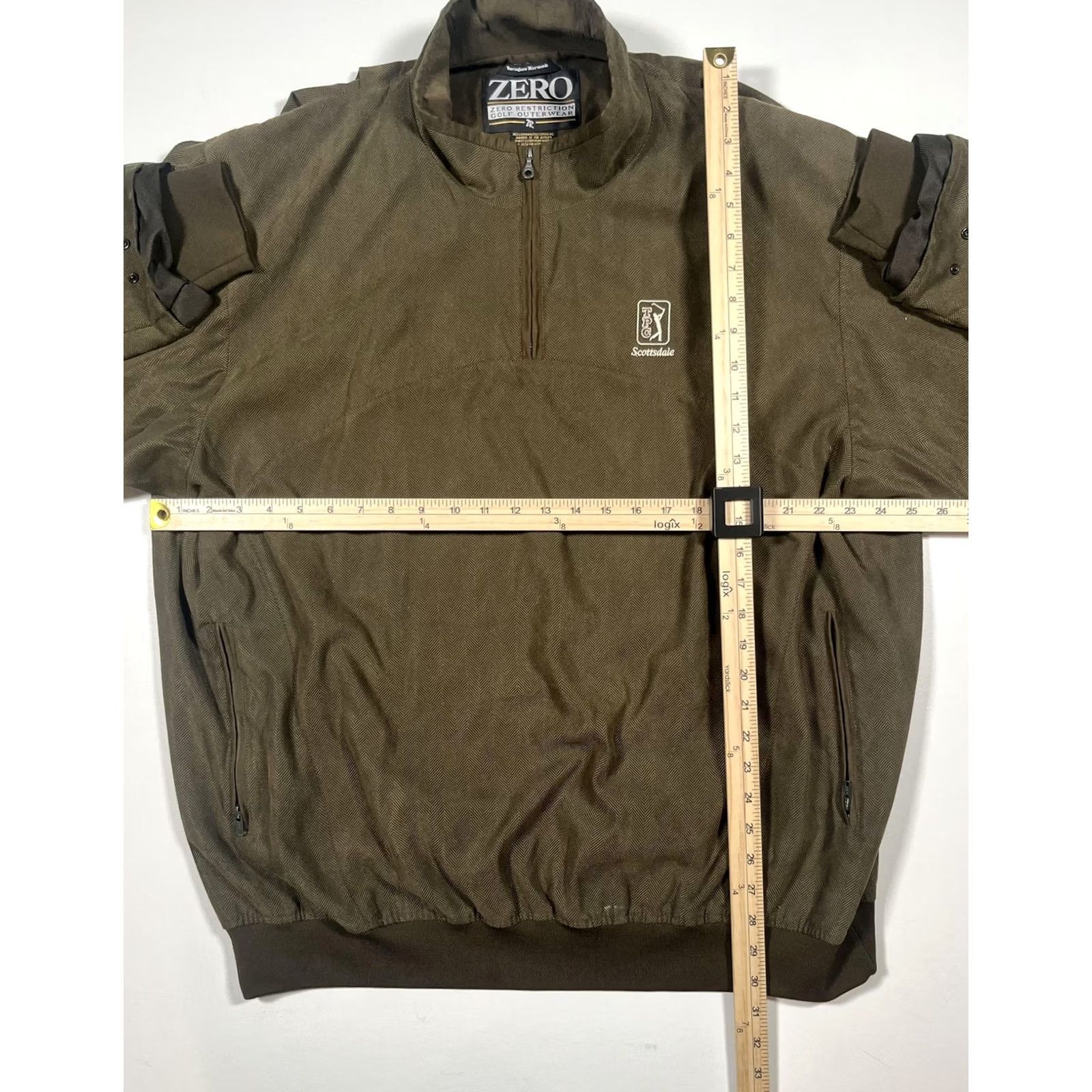 Vintage Zero Restriction Pullover Jacket Mens XL Herringbone Golf TPC Scottsdale USA Brown Size US XL / EU 56 / 4 - 7 Thumbnail