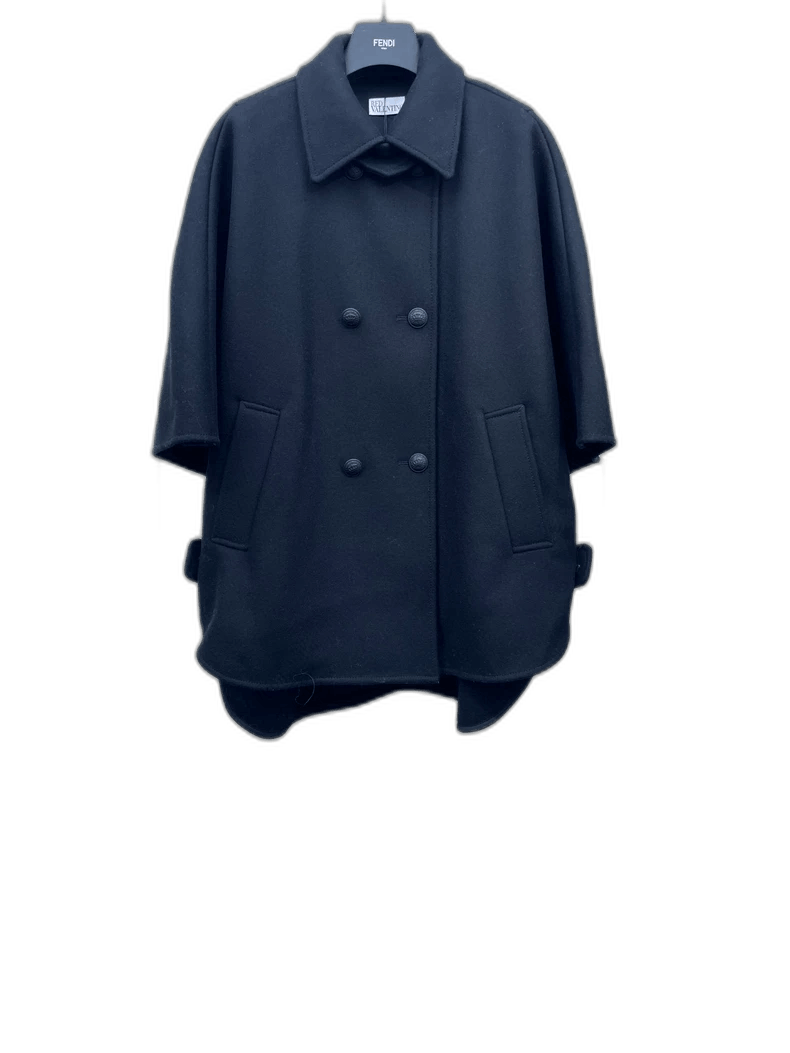 Valentino Black Wool Double-Breasted Cape Coat Size US M / EU 48-50 / 2 - 1 Thumbnail