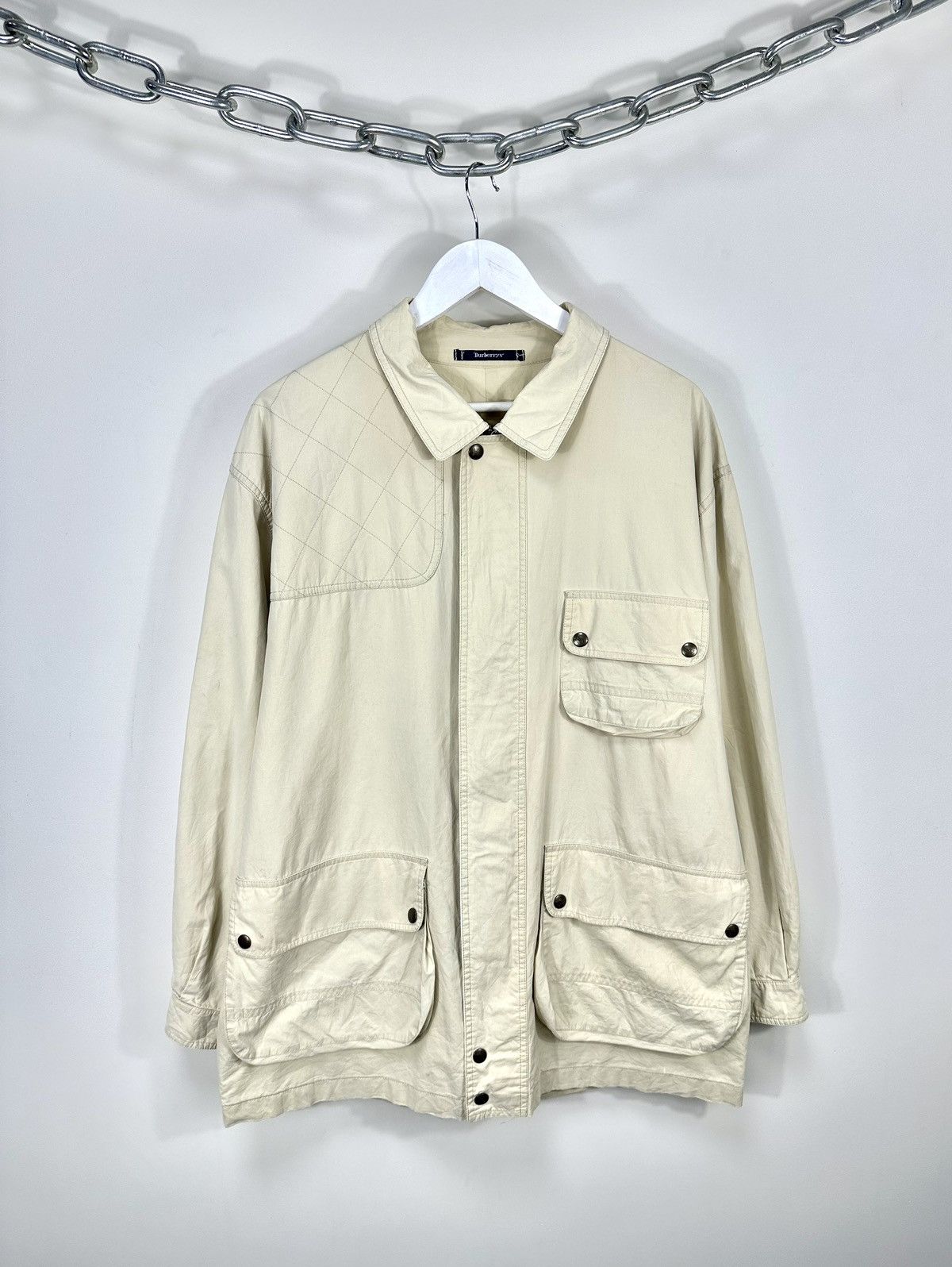 image of Vintage Burberry Nova Check Luxury Cream Multipocket Jacket, Men's (Size Large)