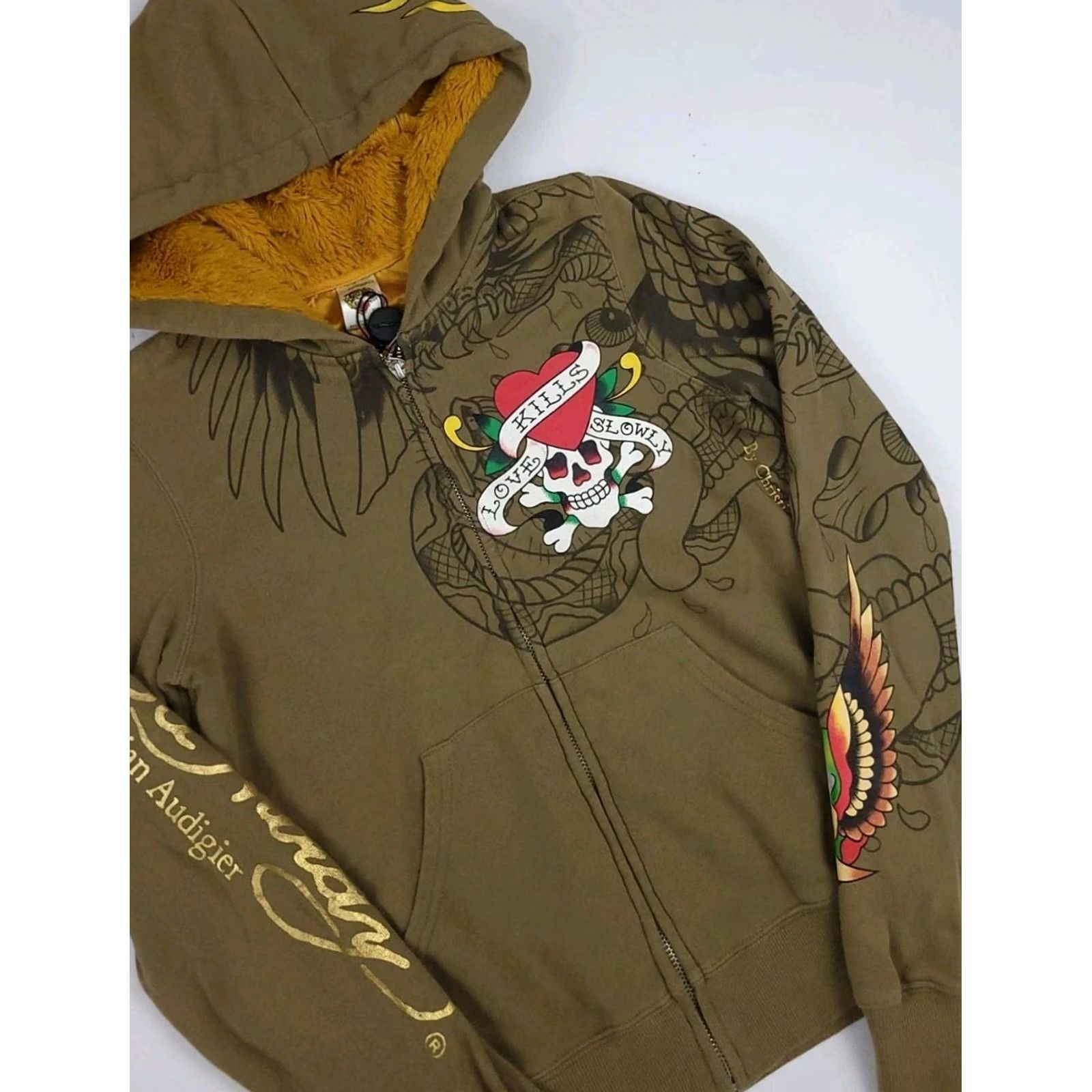 Ed Hardy VINTAGE Ed Hardy Love Kills Lined Zip Hoodie XS Womens Hoodie XS Brown Crew Neck Size XS / US 0-2 / IT 36-38 - 2 Thumbnail