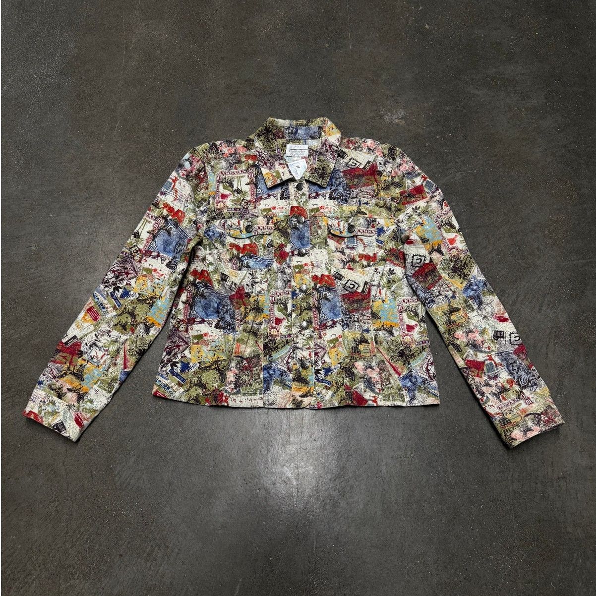 Vintage Women's Christopher & Banks All Over Print Jean Jacket Size L / US 10 / IT 46 - 1 Thumbnail