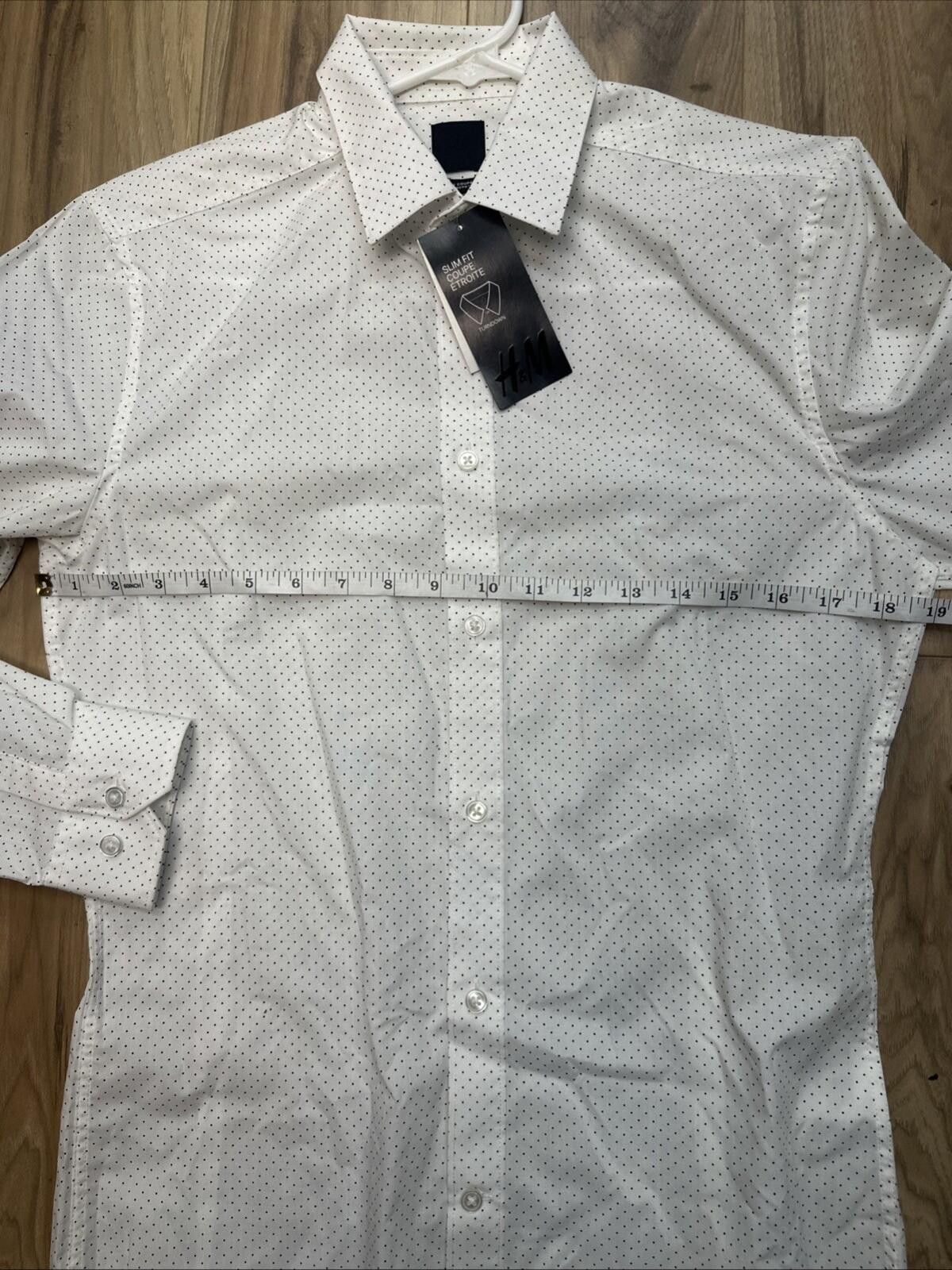 H&M HM Men Shirt With Button Up Collar Office White Slim Fit S Size US S / EU 44-46 / 1 - 6 Thumbnail