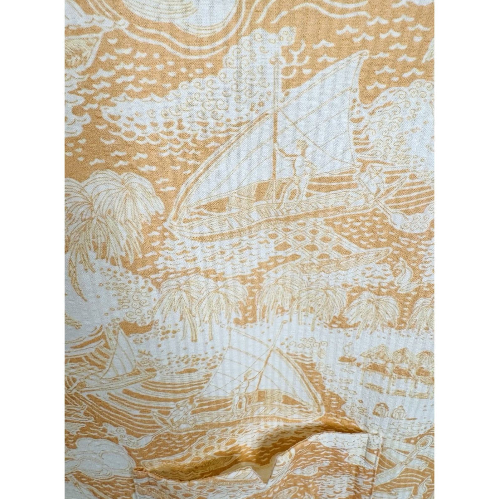 Tombolo TOMBOLO - Nautical Sailboat Guayabera Cloth Button-Up Hawaiian Aloha Shirt EXC - Salmon / White, L, Men, Short Sleeve, Button-Up, Hawaiian Theme, C9 Size US L / EU 52-54 / 3 - 2 Thumbnail