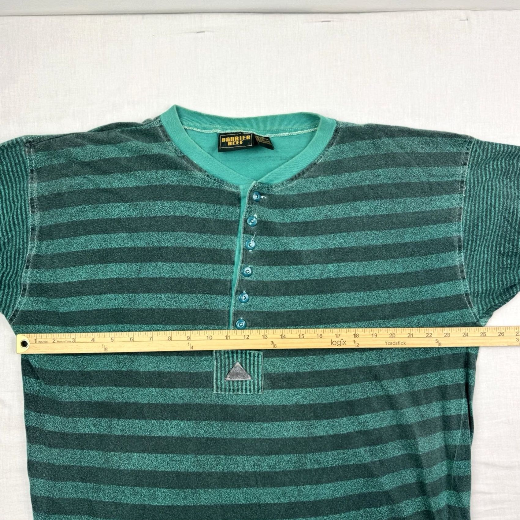 REEF VINTAGE Barrier Reef Henley Long Sleeve Shirt Striped Adult XL Green Hipster 1980s Mens SHIRT Size US XL / EU 56 / 4 - 7 Thumbnail