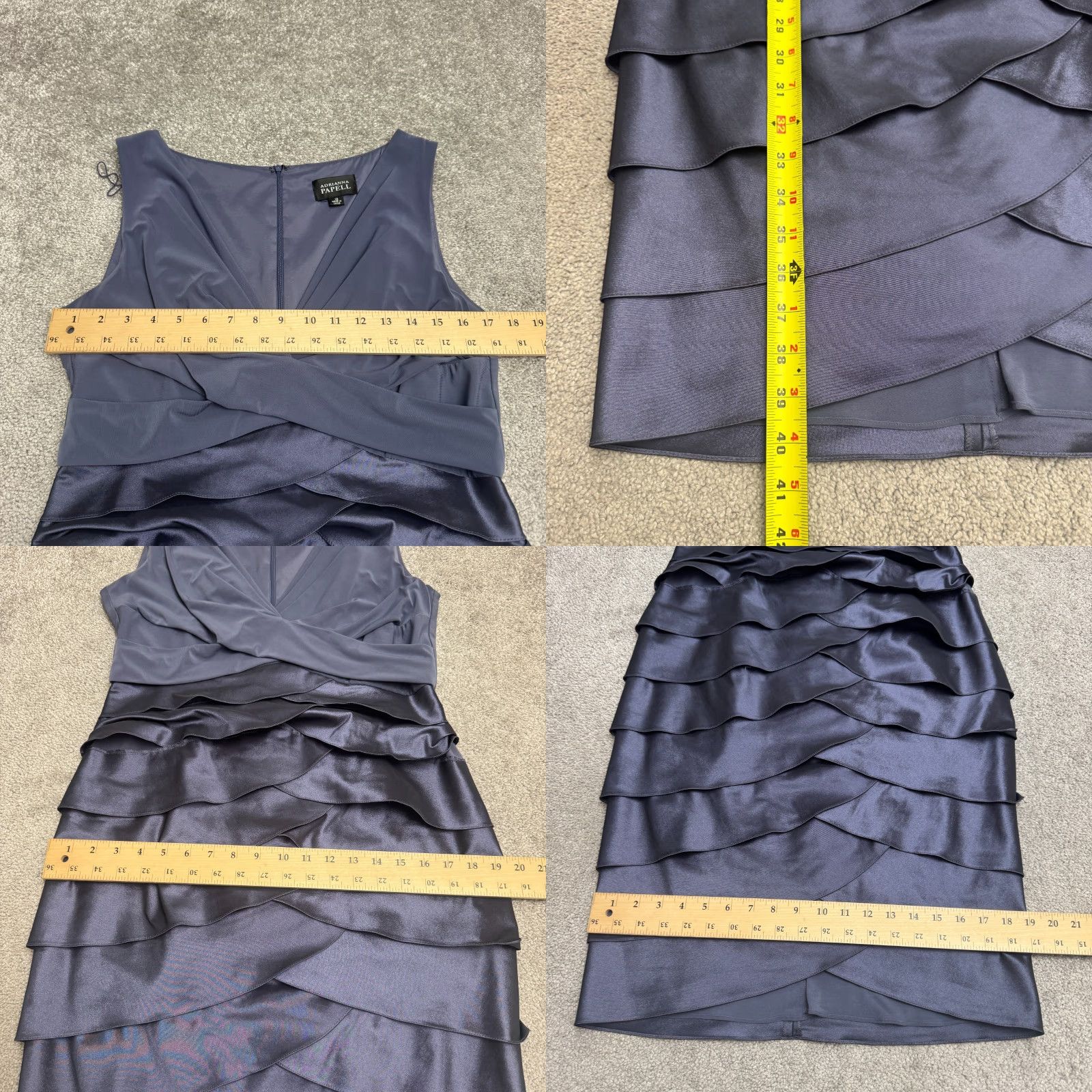 Adrianna Papell Adrianna Papell Dress Women 12 Gunmetal Blue Midi Sheath V-Neck Ruffle Tiered Sleeveless Size XL / US 12-14 / IT 48-50 - 8 Thumbnail