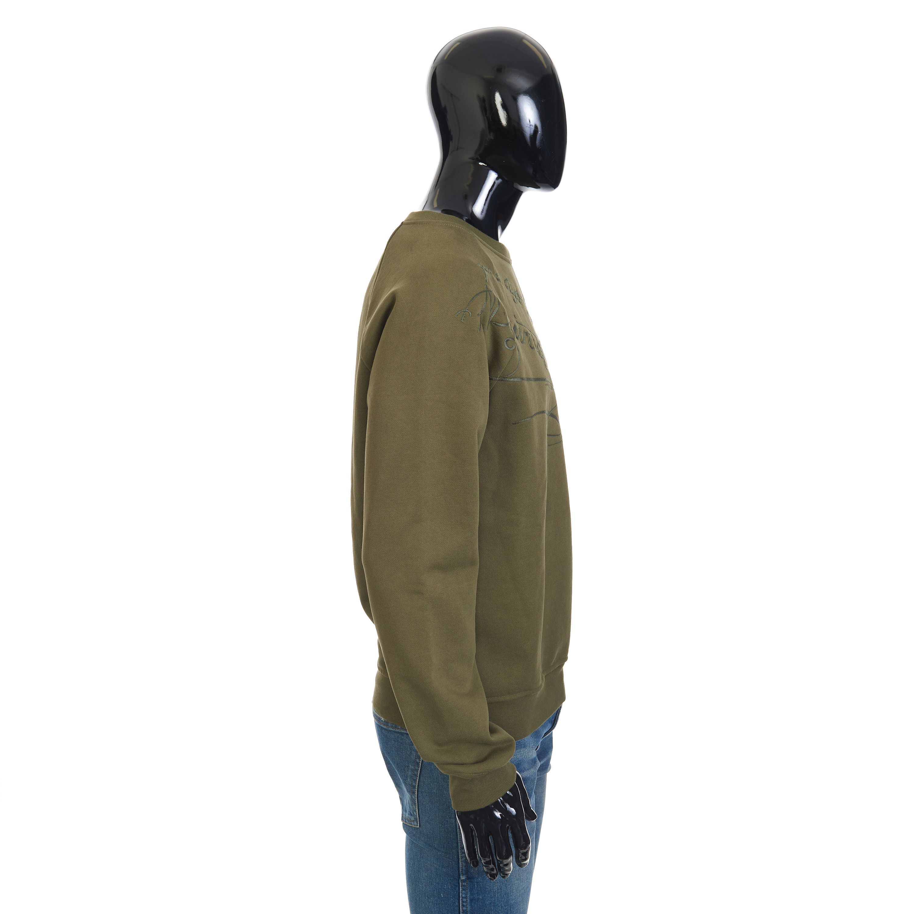 Berluti Embroidered Scritto Sweatshirt In Khaki Green Cotton Size US M / EU 48-50 / 2 - 7 Thumbnail