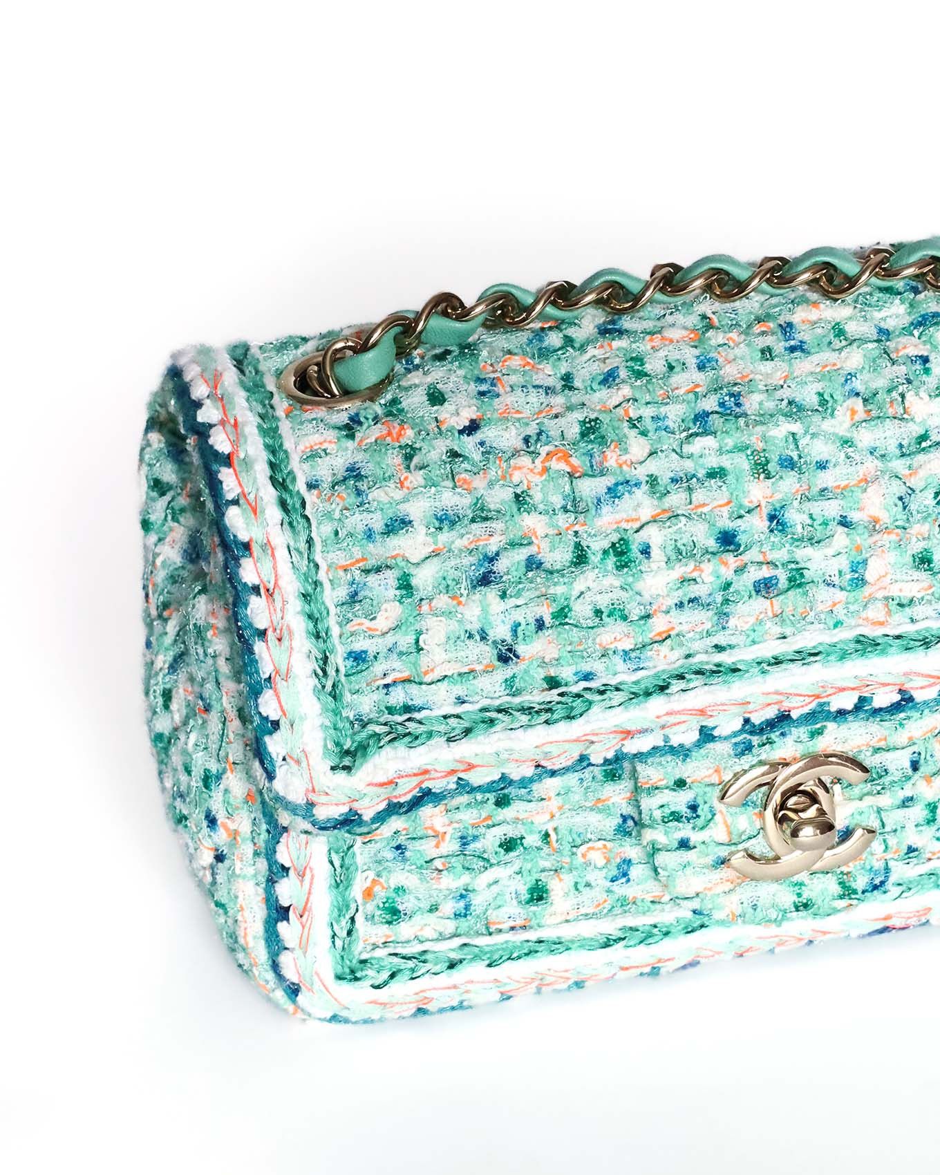 Chanel Mini Classic Flap Bag Green Multicolor Tweed 2019 Size ONE SIZE - 9 Thumbnail