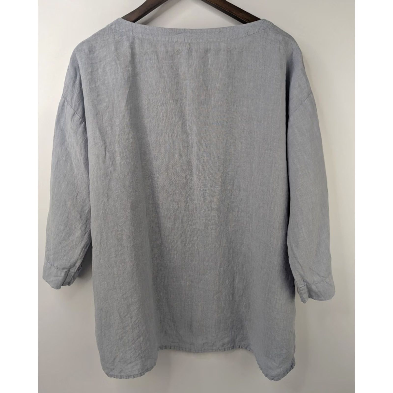 Eileen Fisher Eileen Fisher Blouse Linen Boxy Handkerchief 3/4 Sleeve Light Blue M Womens Tunic Top Size M / US 6-8 / IT 42-44 - 4 Thumbnail