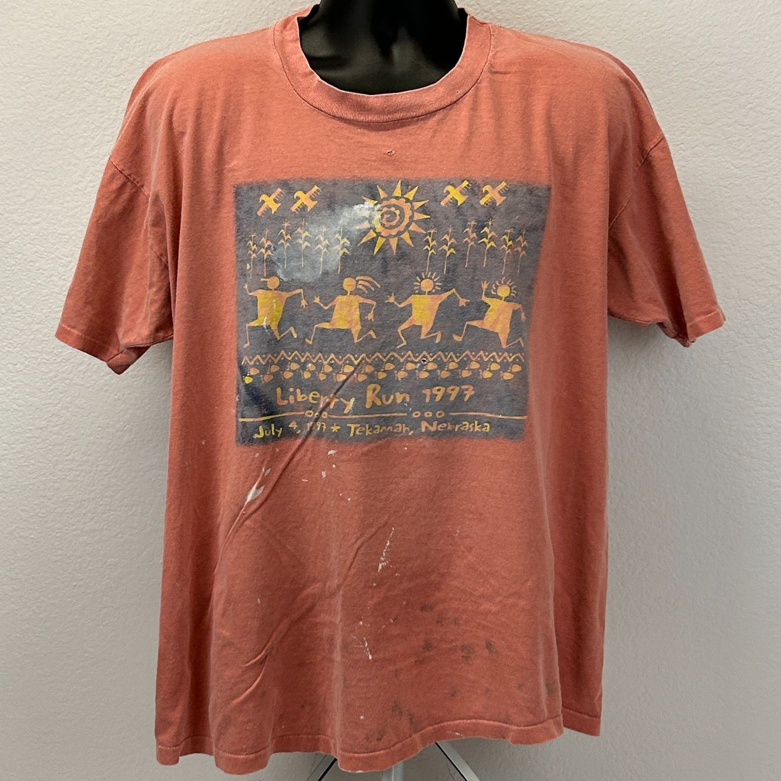 Anvil Vintage 90s Distressed Liberty Run T Shirt Tekamah X-Large Size US XL / EU 56 / 4 - 2 Thumbnail