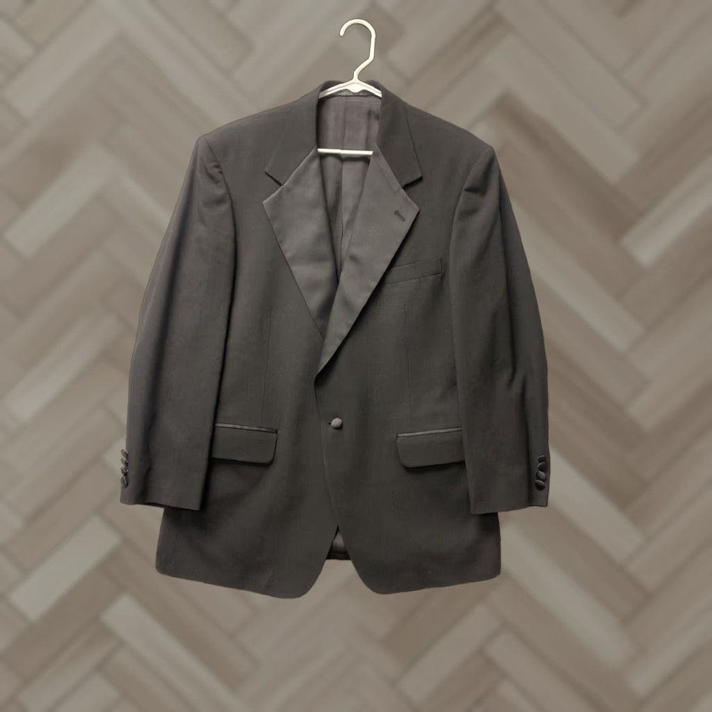 Vintage Hampton Black Men's Suit Tie Belt Shawl Lapel Wedding Groom Tuxedo Blazer /75-63 Size 42R - 1 Thumbnail