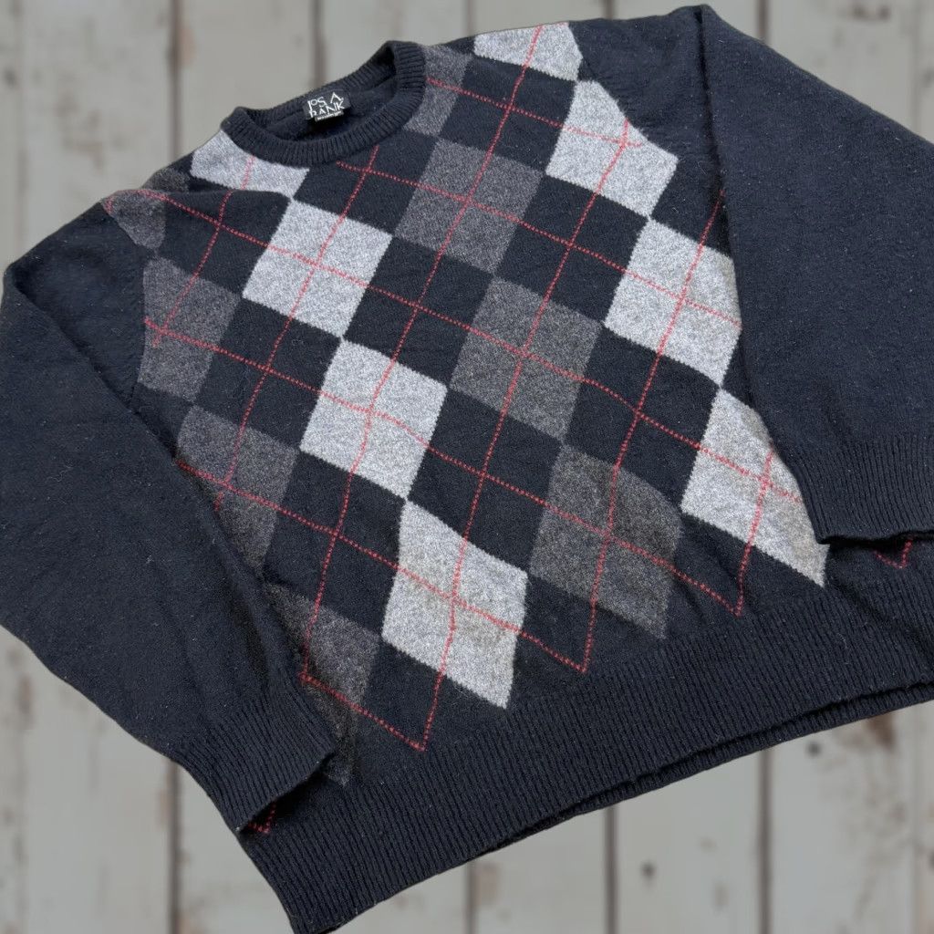 Jos. A. Bank Jos A Bank Sweater Mens Large Black Gray Argyle Lambswool Crewneck Pullover Size US L / EU 52-54 / 3 - 1 Thumbnail