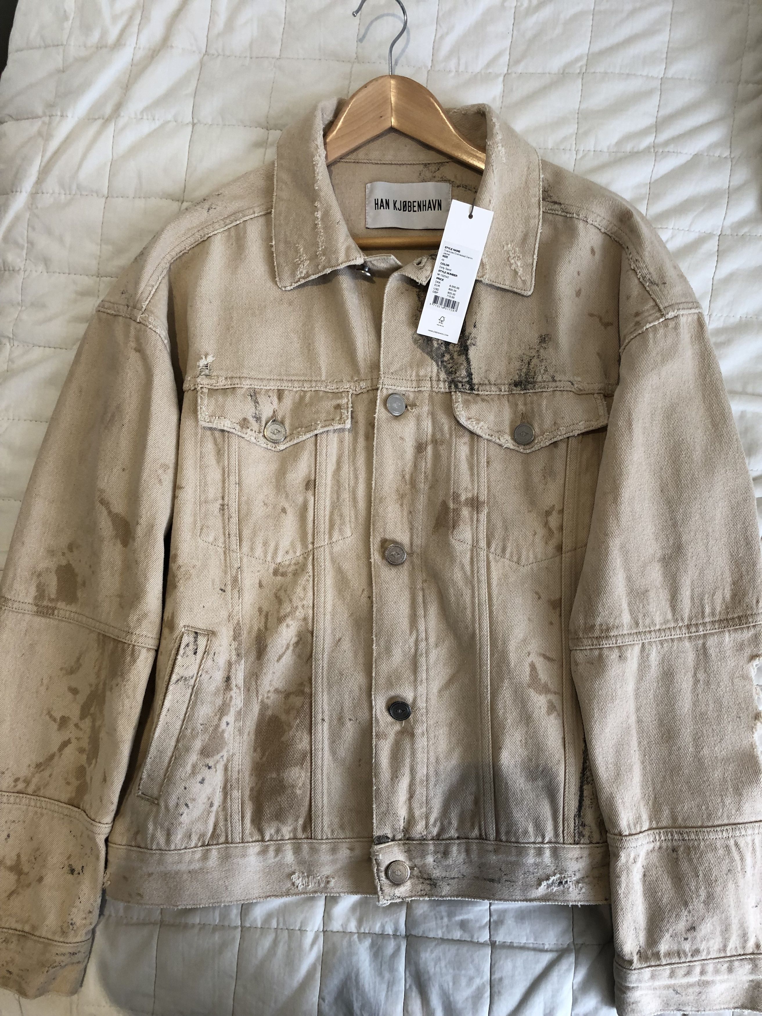 image of Dries Van Noten x Han Kjobenhavn NWT $925 - Oversized Distressed Denim Jacket - Dirty Sand (Size Me