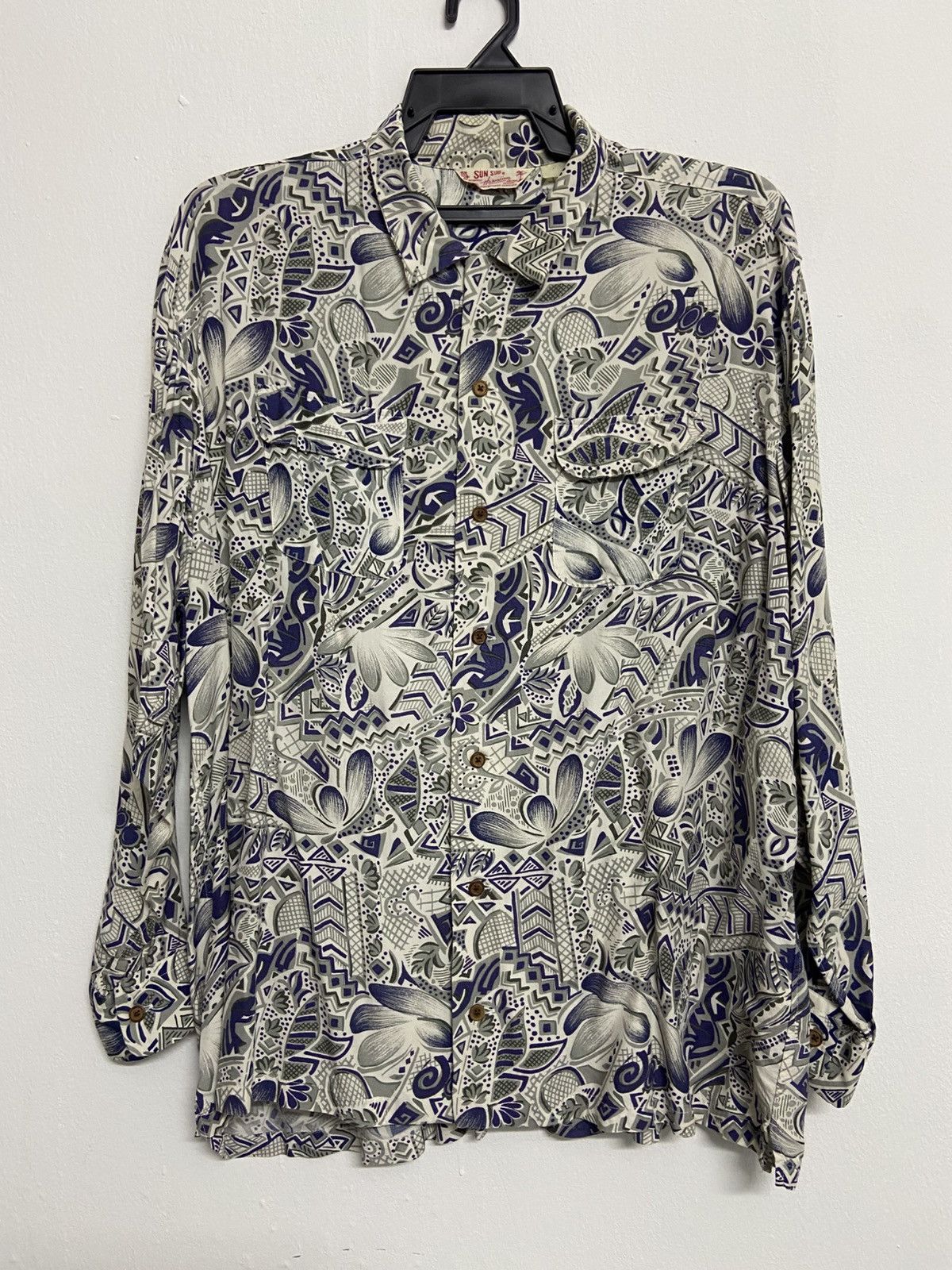 Sugar Cane Vintage Sun Surf Japan Long Sleeve Rayon Hawaiian Shirt Size US L / EU 52-54 / 3 - 1 Thumbnail