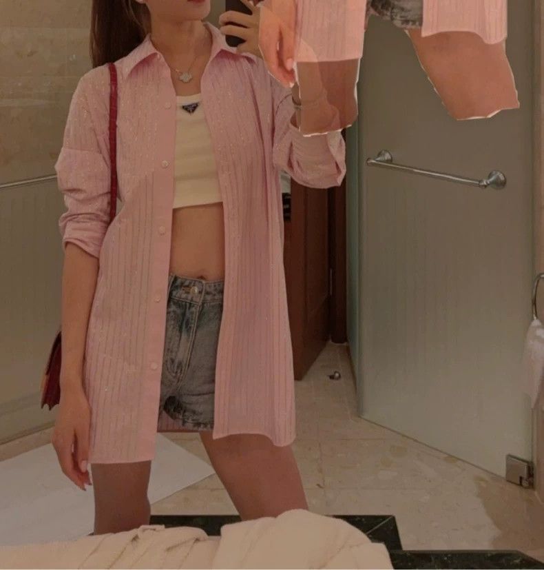 Alexander Wang Alexander Wang Pink Rhinestone Long Sleeve Shirt Size XS / US 0-2 / IT 36-38 - 1 Thumbnail