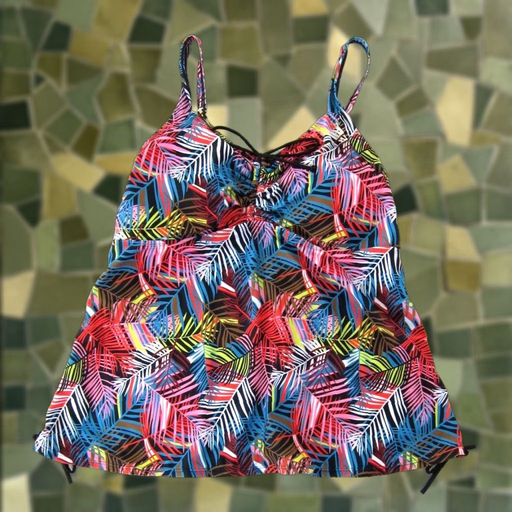 Vintage Hanna Nikole Pink Blue Green Floral Built In Bra Swimsuit Tankini Top Women 18 Size XXL / US 16-18 / IT 52-54 - 1 Thumbnail
