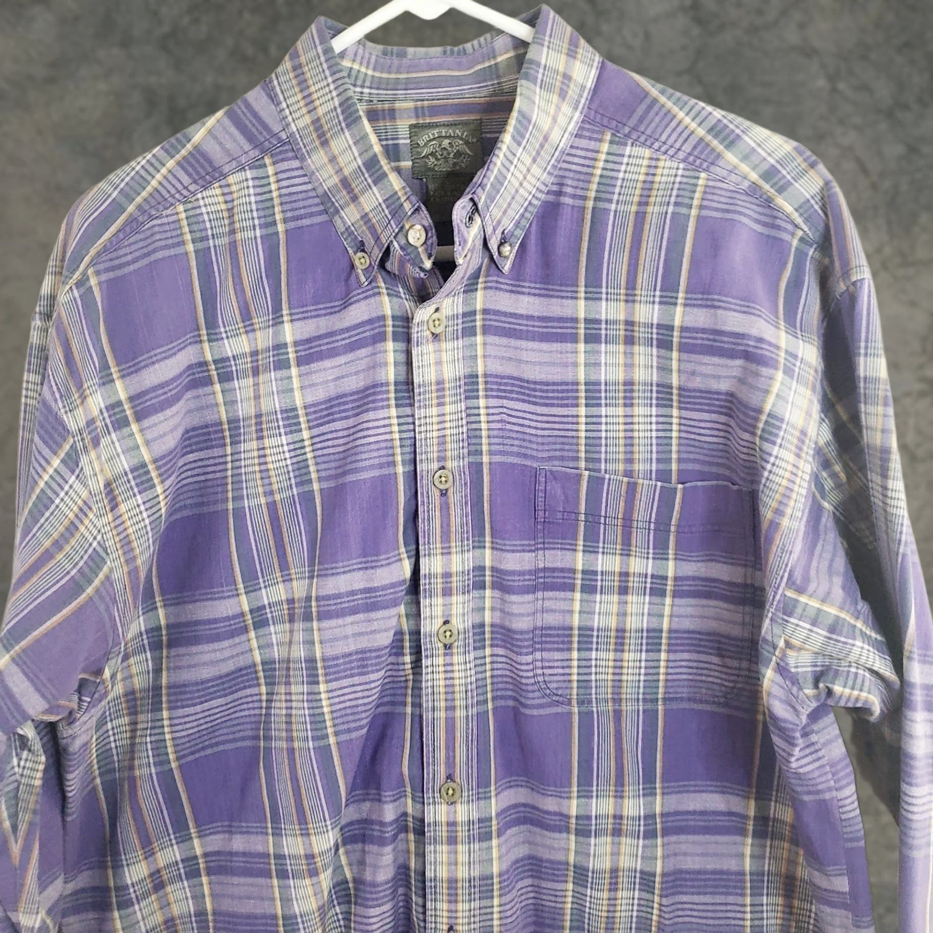 Vintage VINTAGE Brittania Mens Shirt L Purple Gray Plaid Long Slv Button Up Cotton Shirt Size US L / EU 52-54 / 3 - 1 Thumbnail