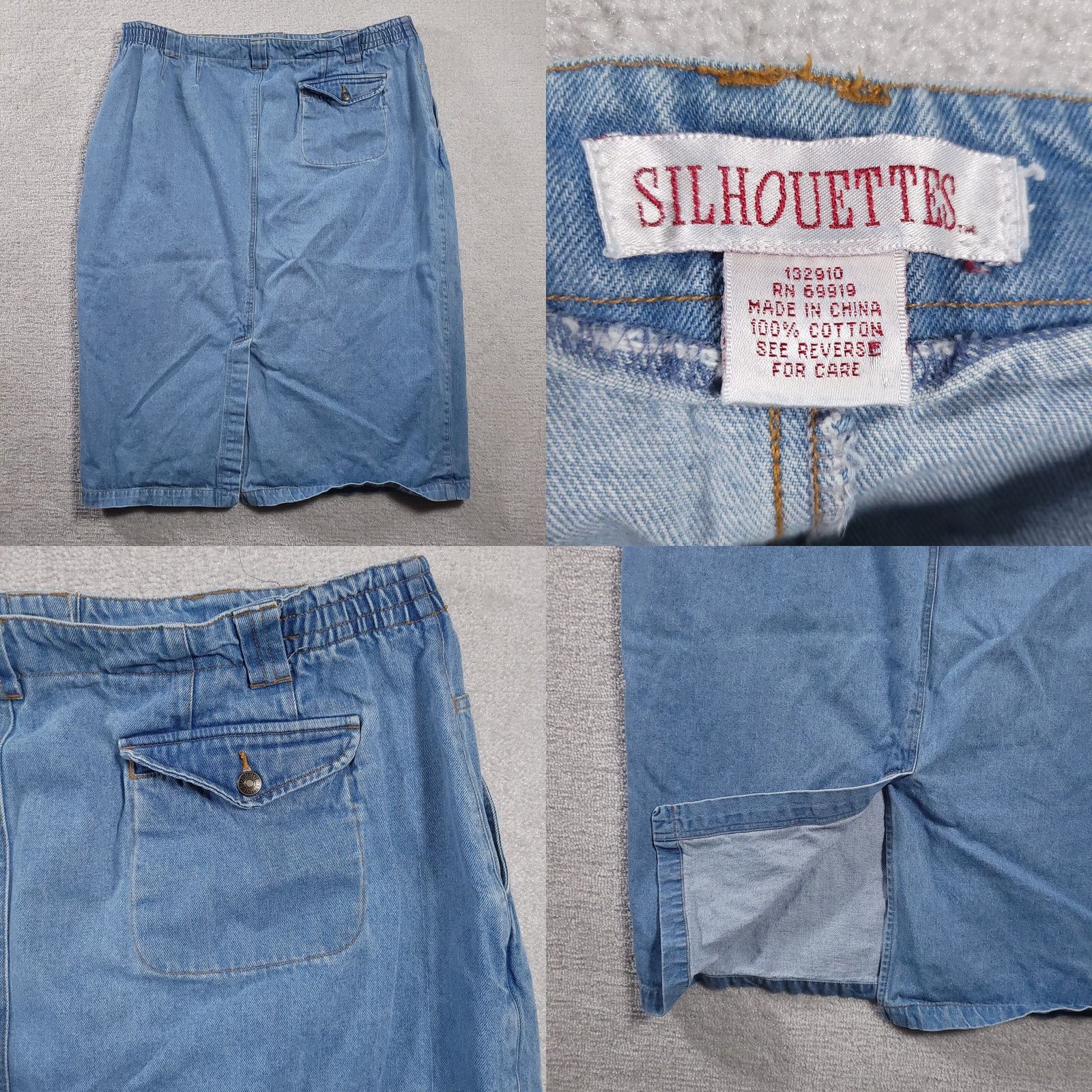 Silhouette Vintage Silhouette Denim Skirt Womens 40" Waist Elastic Pockets Blue Cotton Size 27" / US 4 / IT 40 - 8 Thumbnail