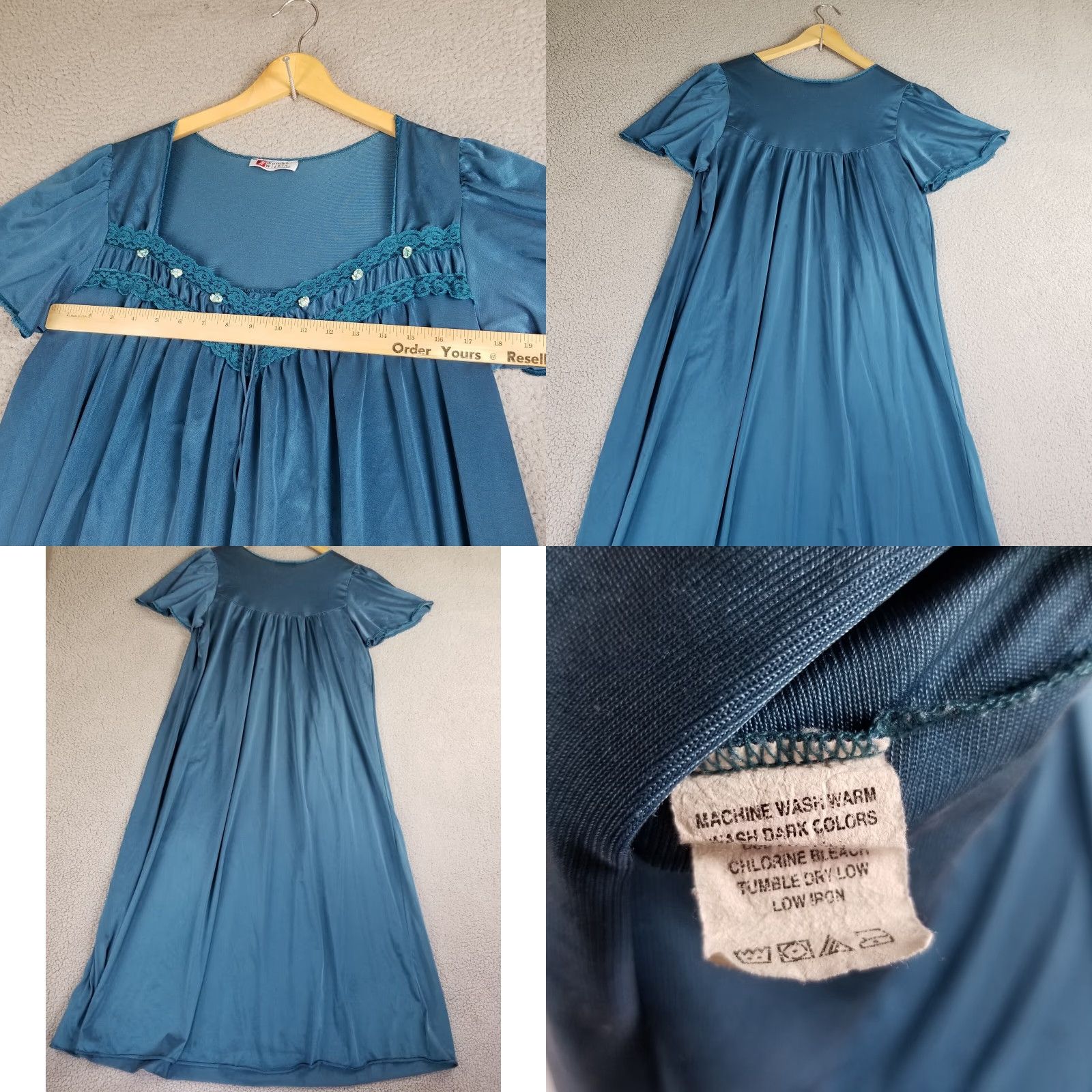 Vintage VINTAGE Woman Within Nightgown Robe Perignoir Nylon Lace Trim Short Sleeve V-Neck Blue M Womens Size ONE SIZE - 8 Thumbnail