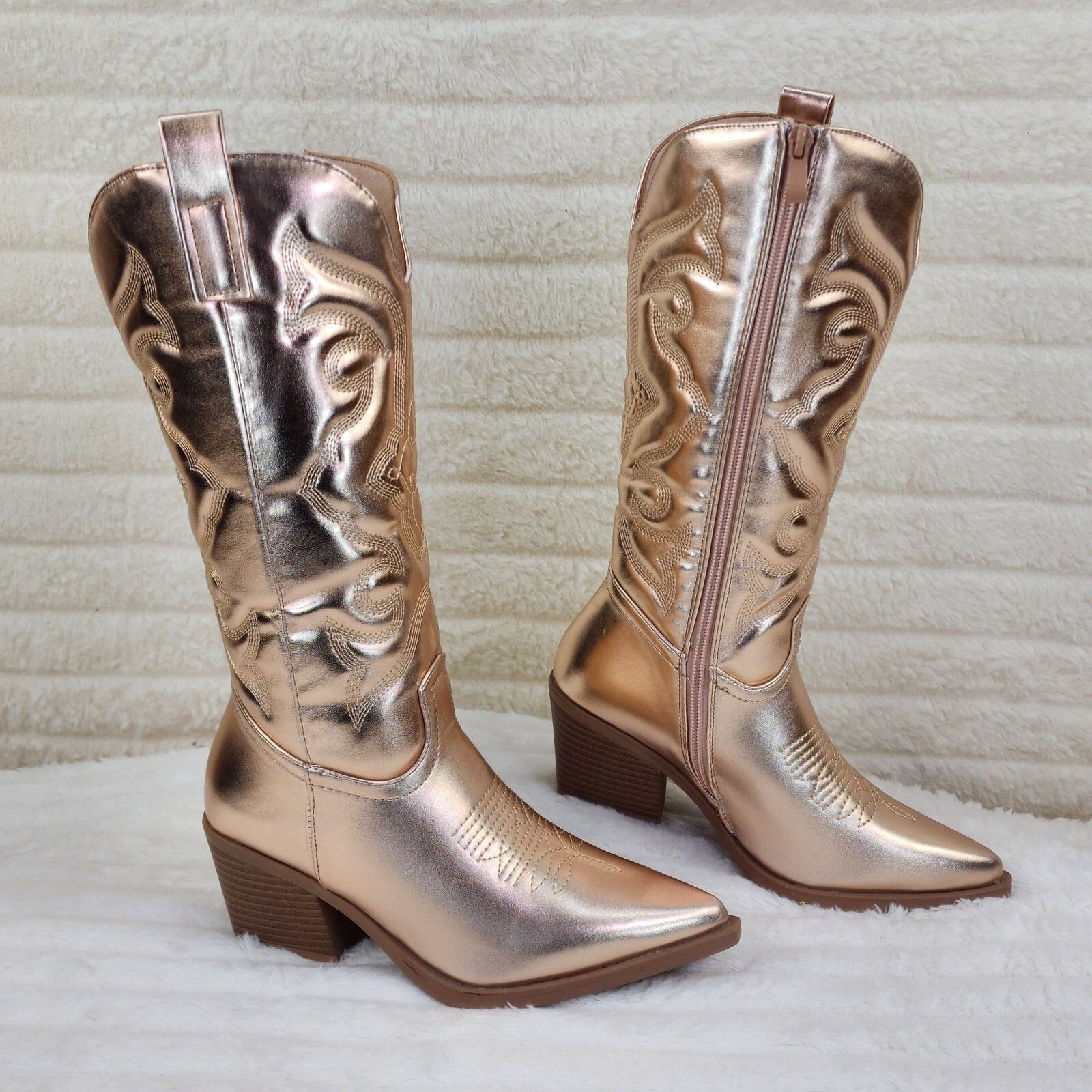 Other Disco Cowgirl Metallic Rose Gold Cowboy Knee Boots Western B Size US 7 / IT 37 - 4 Thumbnail