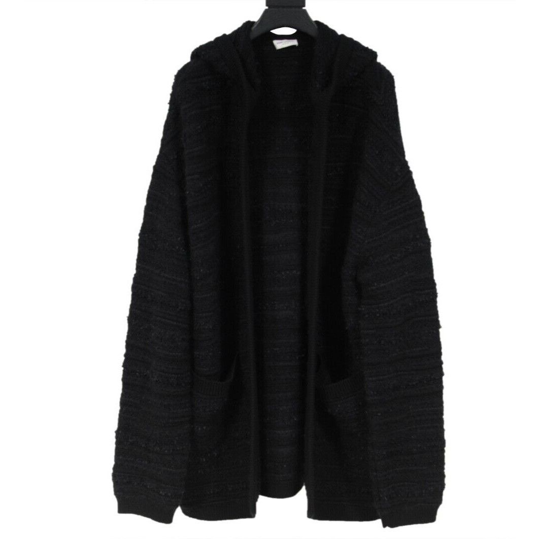 Hooded Oversized Cardigan Black Wool Mohair