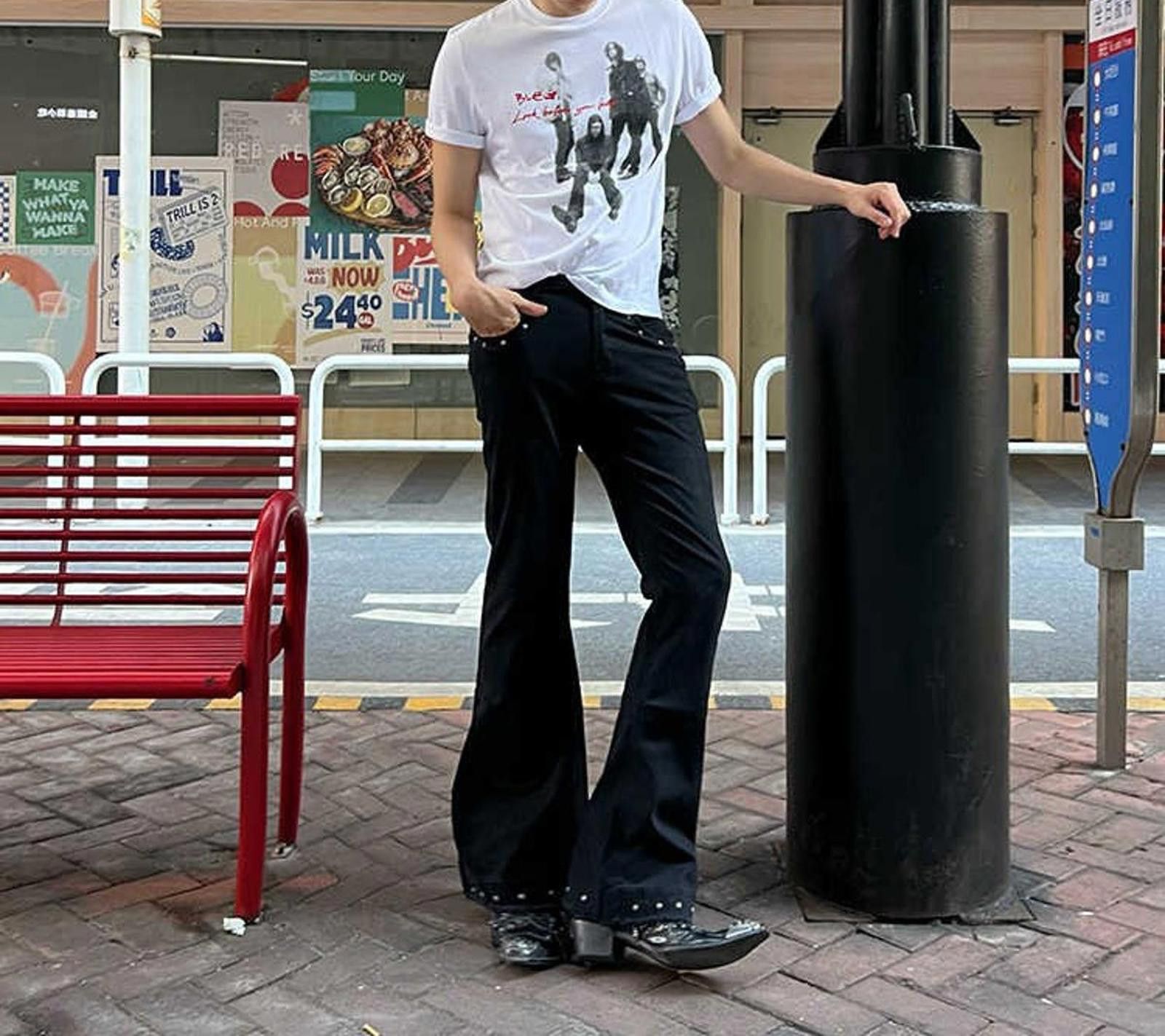 Other Black Flared Stacked Stud Detail Denim Jeans Size US 30 / EU 46 - 3 Thumbnail