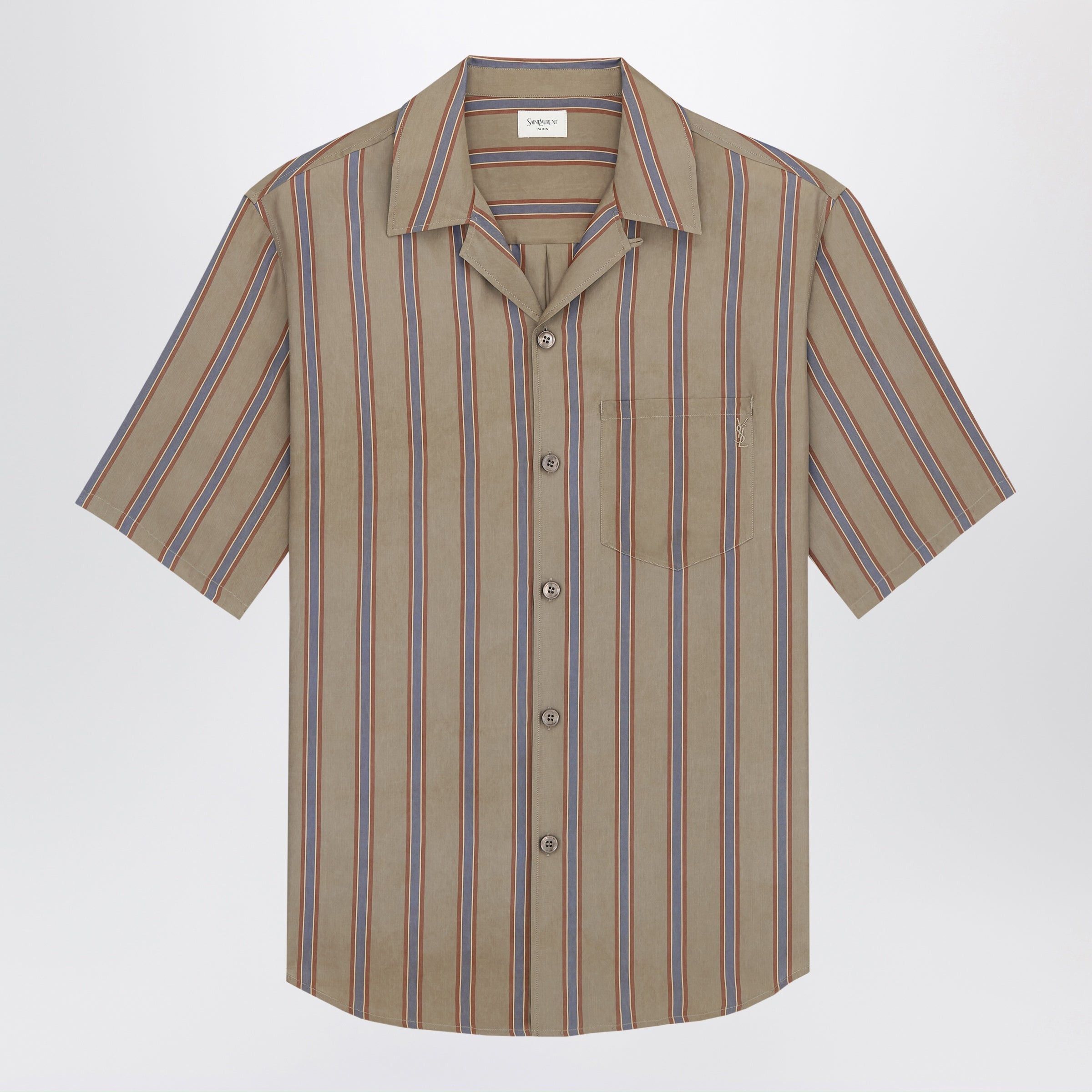 Saint Laurent Paris Saint Laurent Boxy Short-Sleeve Button-Up Cupro Shirt, Brown Size US L / EU 52-54 / 3 - 1 Thumbnail