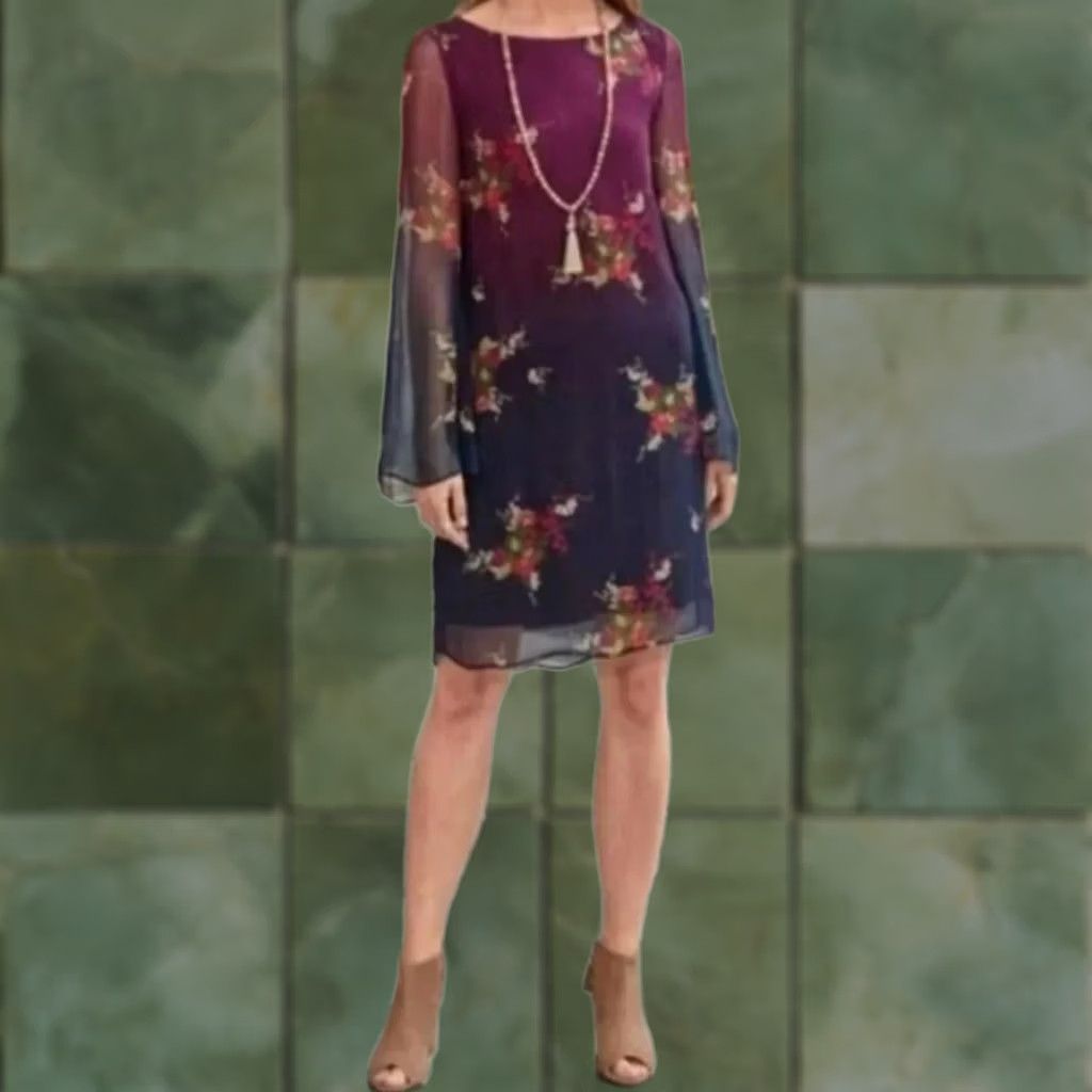 Vintage Sundance Dress Womens S size Ombre Floral Chiffon Bell Sleeve Vandenberg Size S / US 4 / IT 40 - 1 Thumbnail