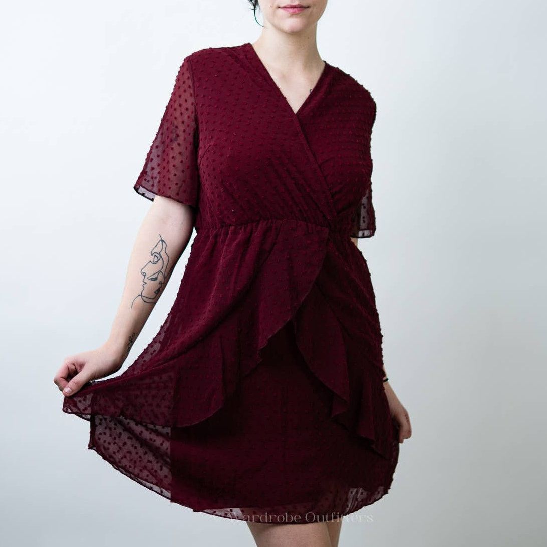 Shein SHEIN Maroon Burgundy Red Swiss Dot A-Line Dress - M Size M / US 6-8 / IT 42-44 - 1 Thumbnail