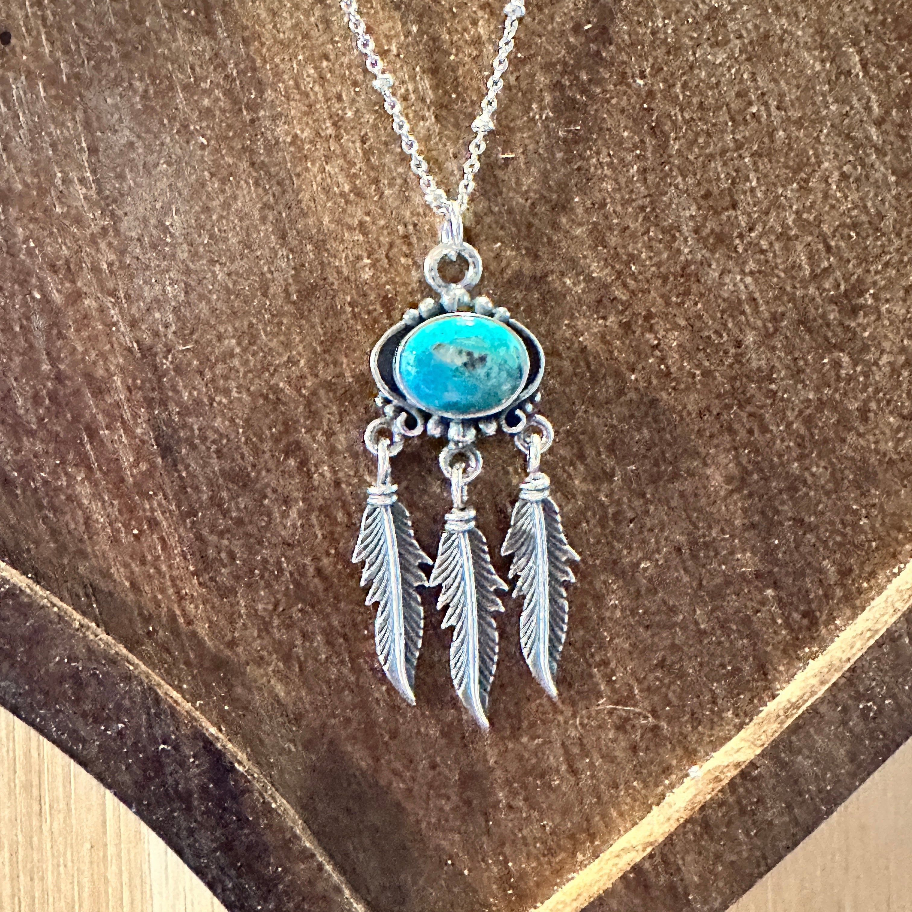 Other Navajo Turquoise Feather Pendant Necklace in Sterling Silver Size ONE SIZE - 3 Thumbnail