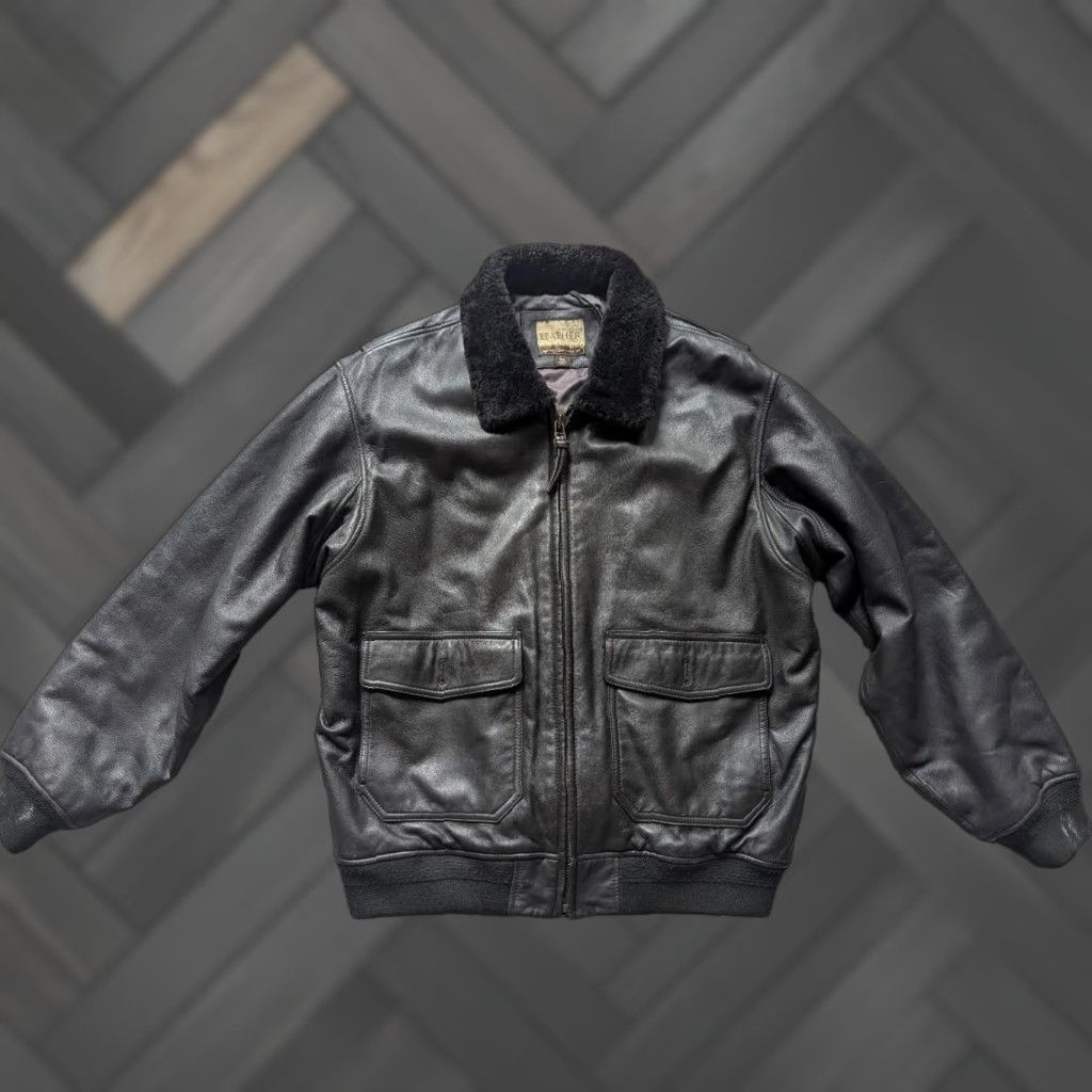 Vintage VINTAGE Cabela's leather BOMBER Jacket Mens L dark brown Mouton collar 44-46 Leather Jacket Size US L / EU 52-54 / 3 - 1 Thumbnail