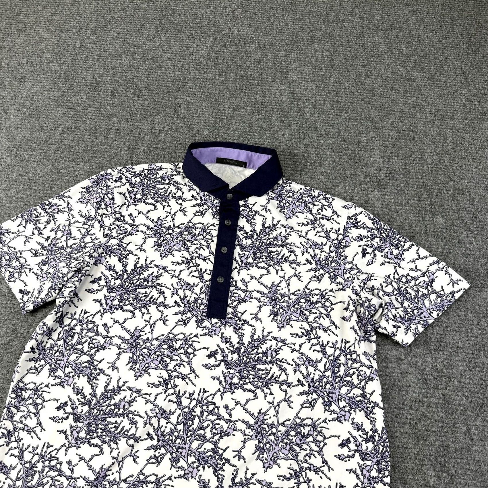 Vintage Greyson Polo Shirt Mens Large Purple Floral Golf Performance Stretch Wolf Logo Size US L / EU 52-54 / 3 - 2 Thumbnail